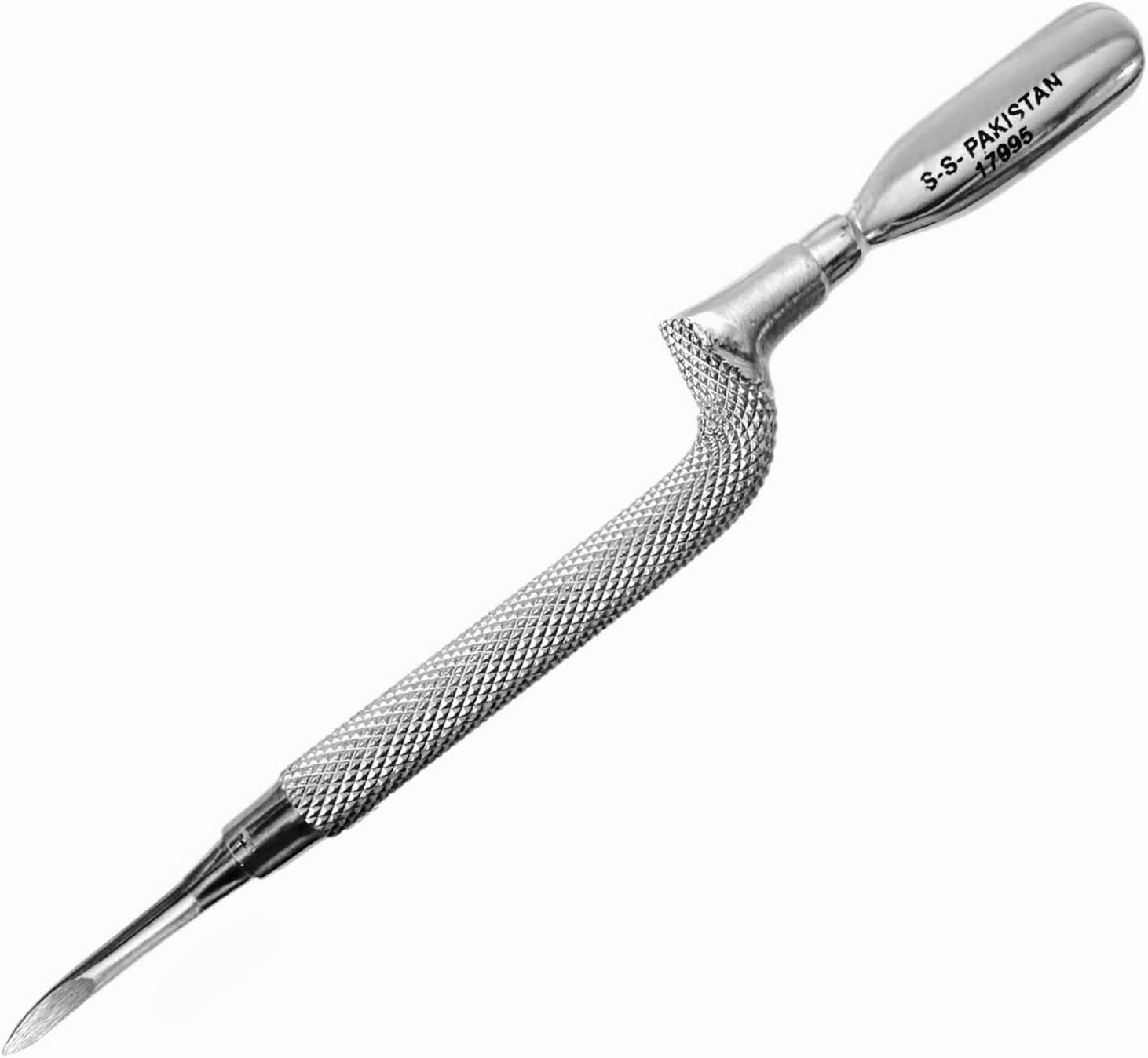 1Pc Comfort Hold Easy Grip Ergonomically Angled Curved Cuticle Pusher Tool Heavy Duty 5" Double Ended Pusher & Cleaner - Premium Pakistan Stainless Steel image number 1