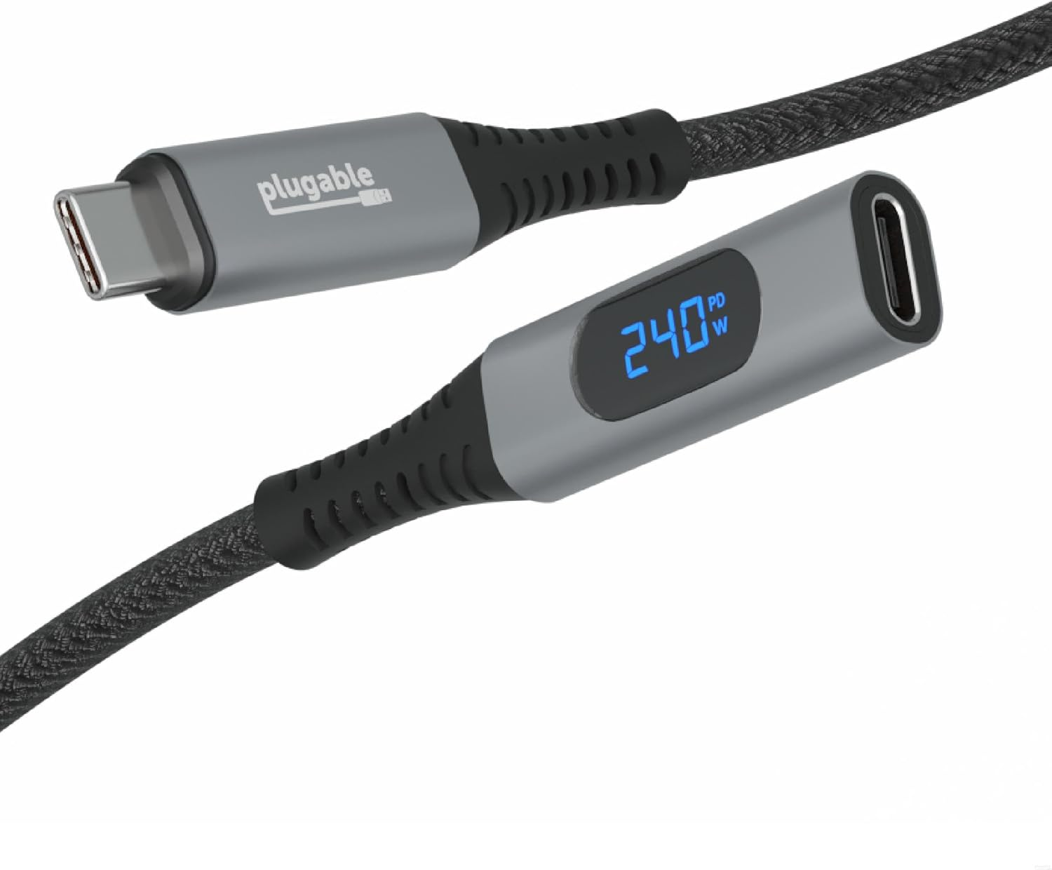 Plugable USB C Extension Cable 3.3 Ft, Digital Power Meter Tester for Monitoring USB-C Connections, Supports Fast Charging up to 240W, 4K 60Hz Display, 10Gbps Data Transfer, Digital Multimeter Tester