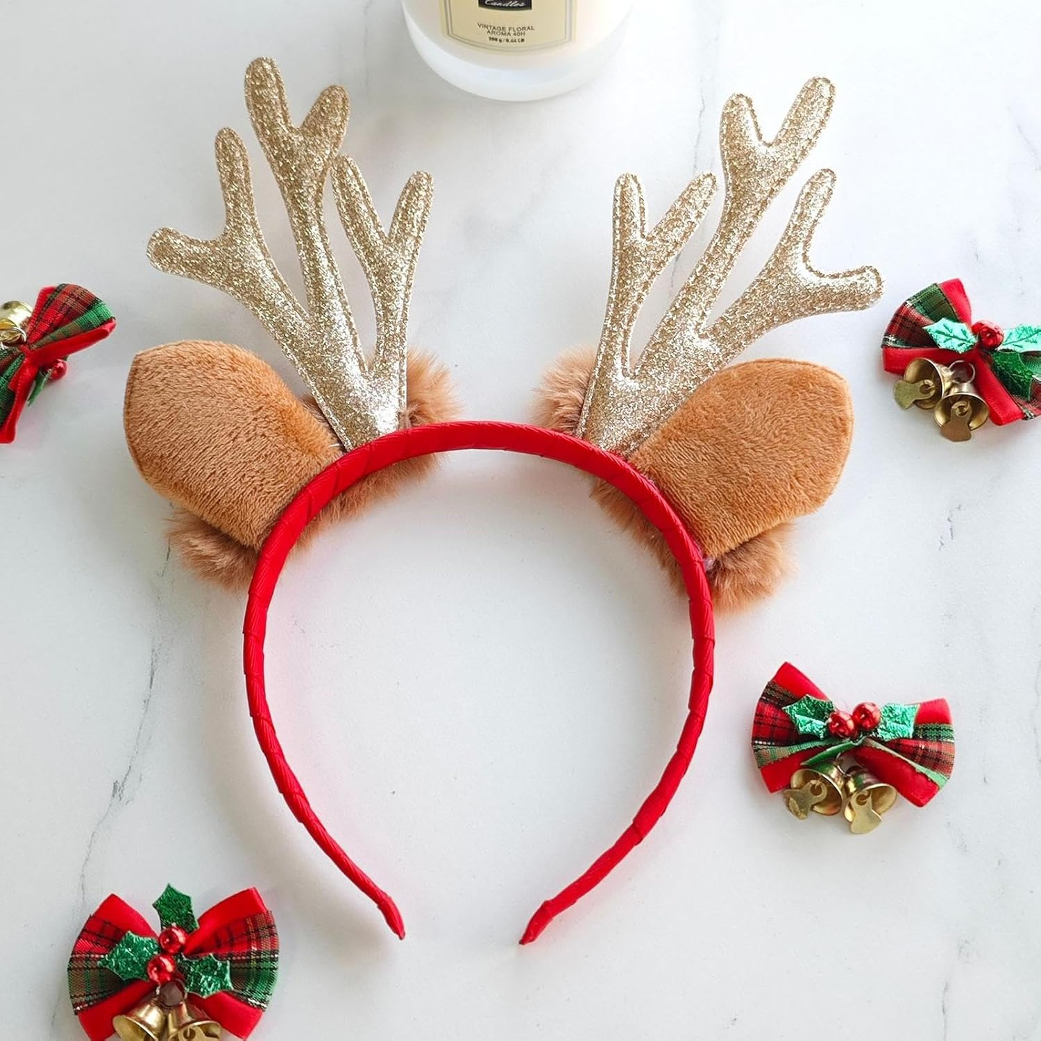 Christmas Reindeer Antler Headband - Christmas Fun Decorative Headband - Winter Festival Deer Antler Headwear with Bell for Holiday Costume image number 2
