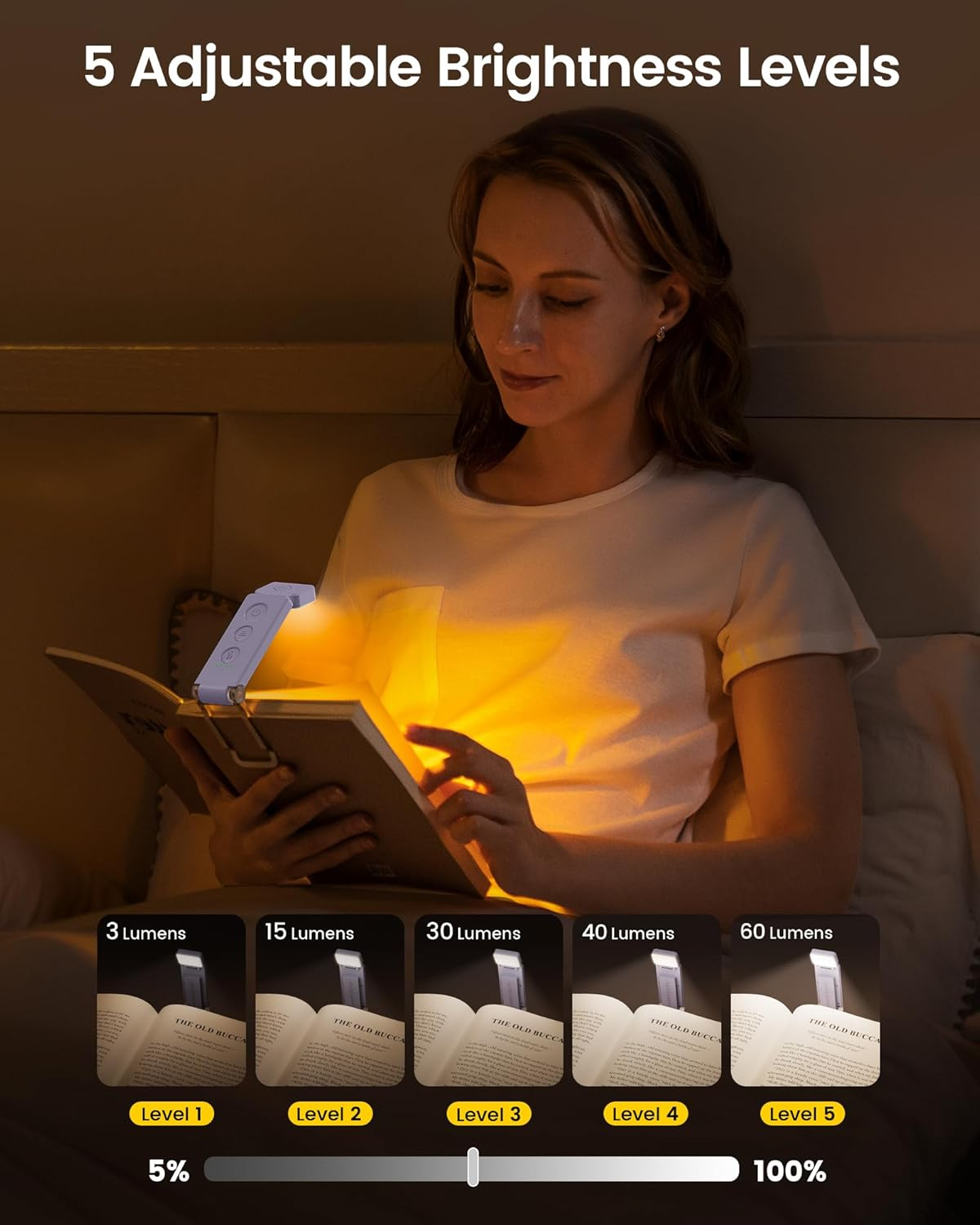 Glocusent 12 LED Rechargeable Book Light, Clip-On Reading Lamp with 5 Colors & 5 Brightness Levels, up to 100Hrs Runtime, Eye-Caring Reading Lights for Books in Bed, Perfect for Book Lovers, Kids - Blue image number 3