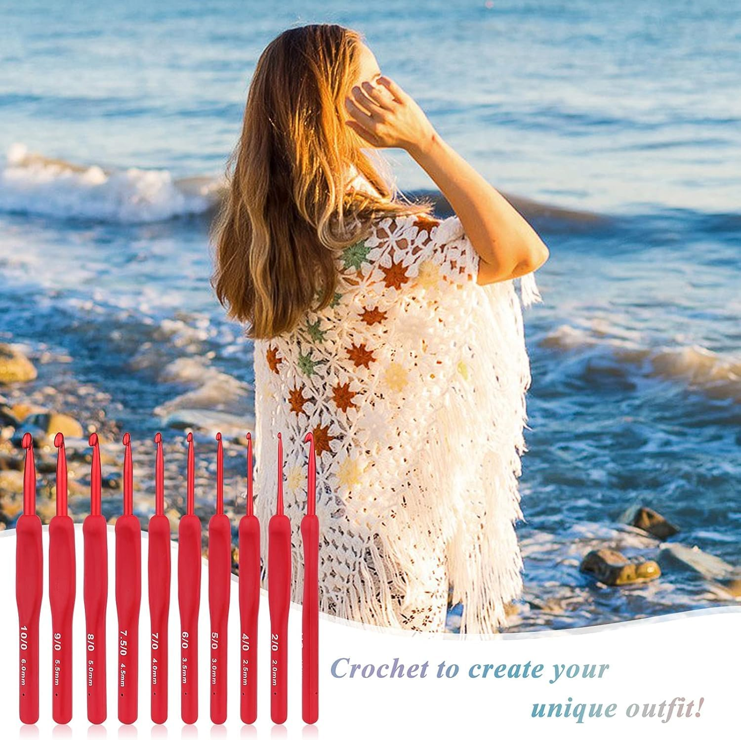 9Pcs Premium Ergonomic Crochet Hooks Set with Soft Grip Handles &ndash; Arthritis-Friendly Knitting Needles for Seniors & Beginners, Extra-Long Aluminum Hooks (2.0Mm-6.0Mm) image number 3