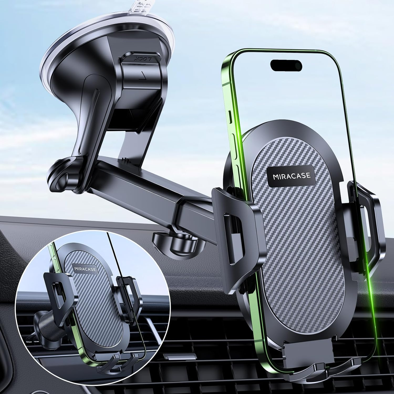 Miracase Mobile Phone Holder Car [Super Stable & Strong Suction Cup] Mobile Phone Holder Car for Dashboard Windscreen Air Vent [4 in 1] Car Mobile Phone Holder with Iphone Samsung Other Smartphones image number 1