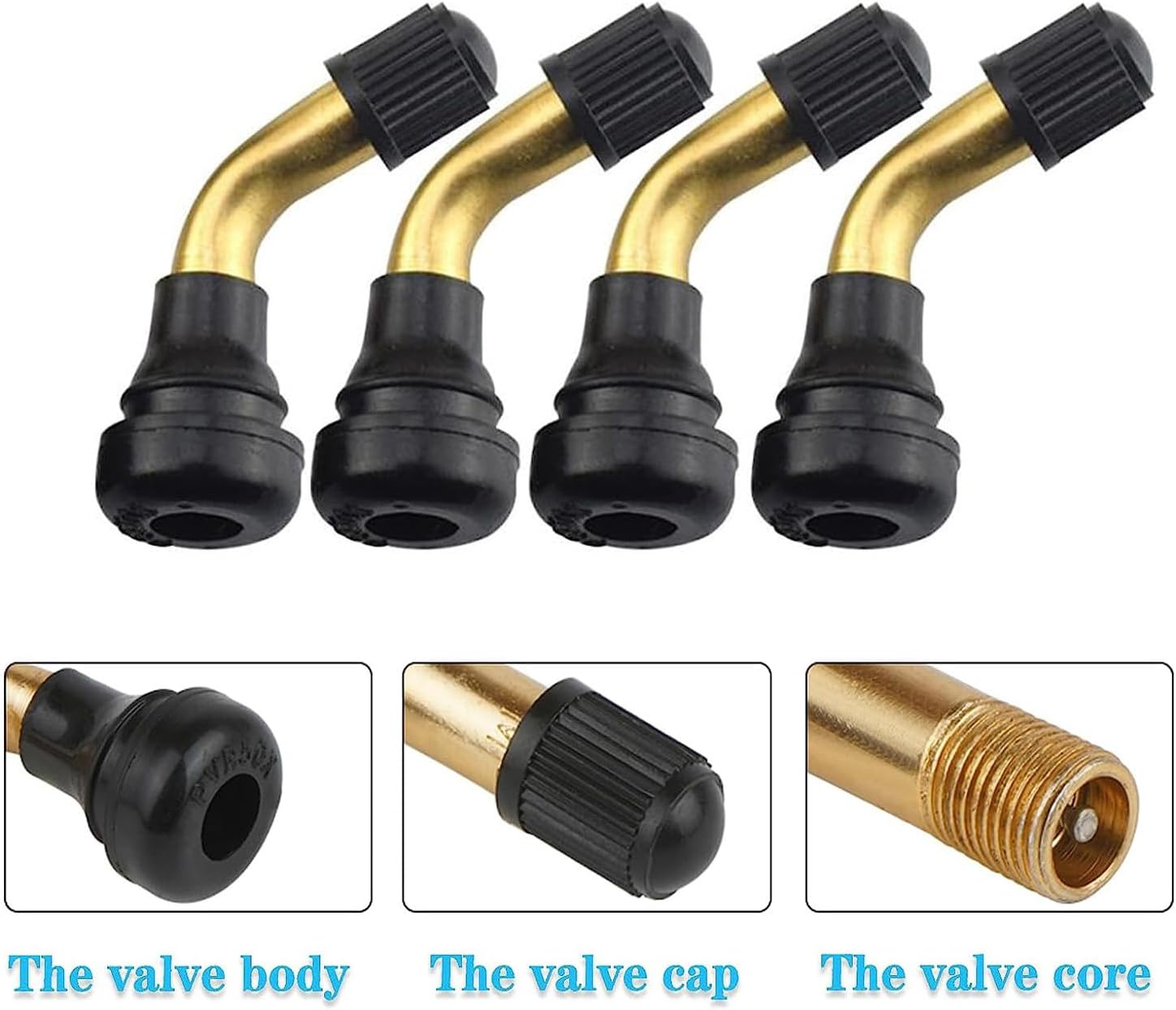 YUENTOEN 4Pcs Tire Valve Stem Bent 45 Degree Angled for Bolt-In Valve Stem, Snap-In Rubber Base Tubeless Tire Rim Valve for Motorcycle, Scooter, ATV image number 1