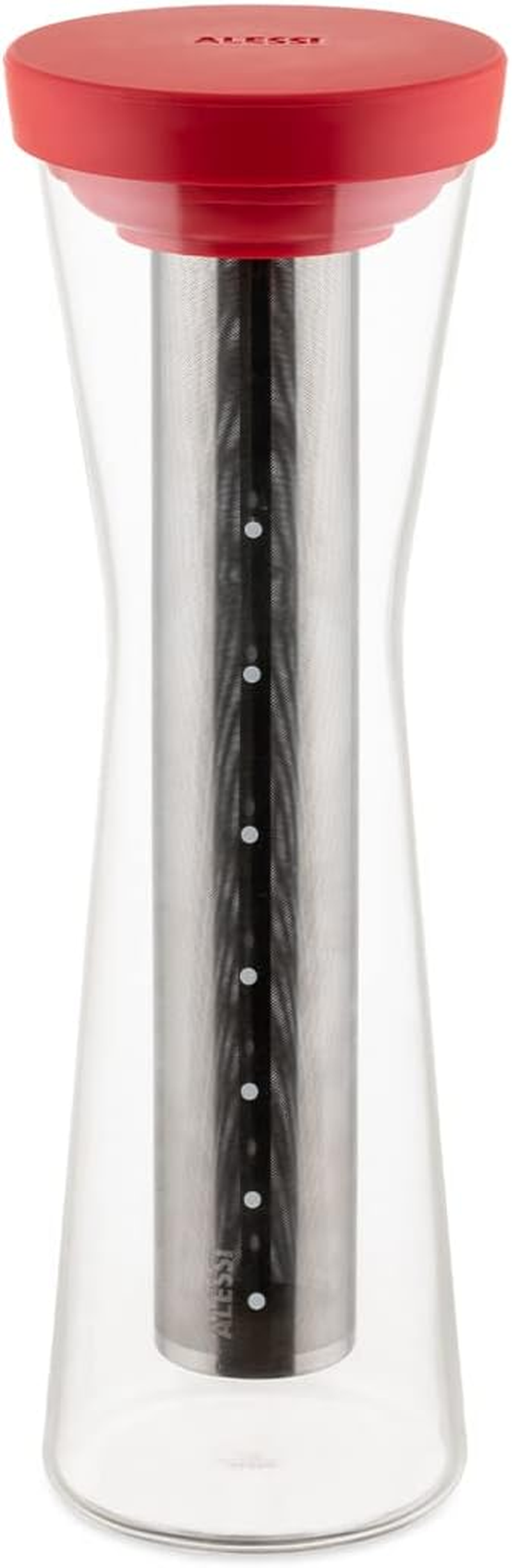 Alessi GIA31 R Cold Brew Coffee Carafe in Borosilicate Glass and Thermoplastic Resin, Brown. Filter in 18/10 Stainless Steel, Plastic, Red image number 2