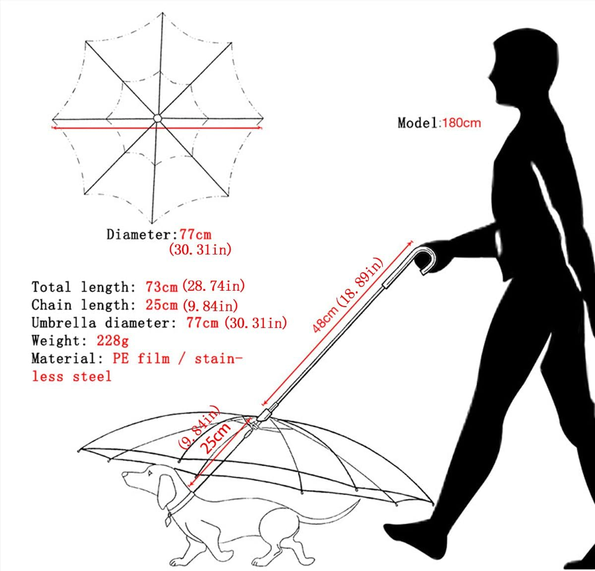 AIMALL Transparent Pet Umbrella for Dogs, Portable Anti-Rain Dog Walker, Stainless Steel Retractable Canopy, Ideal for Rainy Days, Durable and Lightweight Design image number 4
