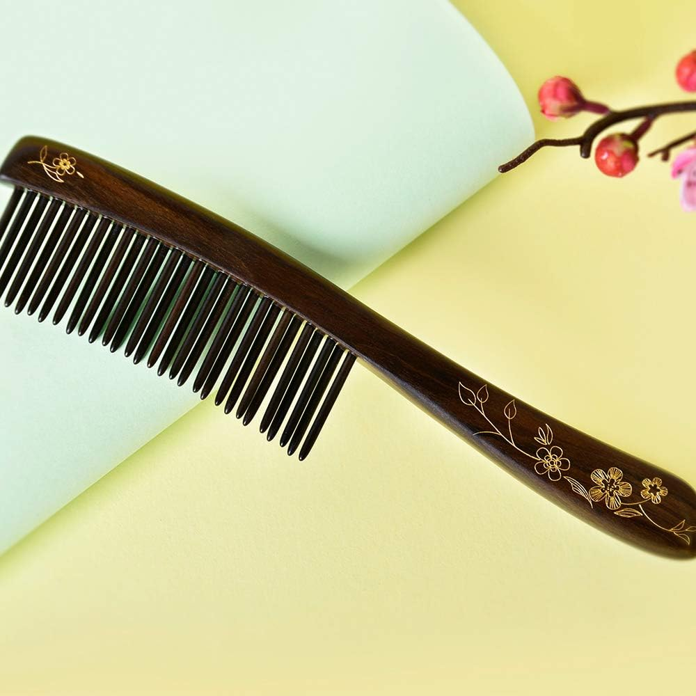 TAN MUJIANG Wooden Hair Comb Wide-Tooth Inserted Teeth for Women Curly Hair (CQCGB0101) image number 5