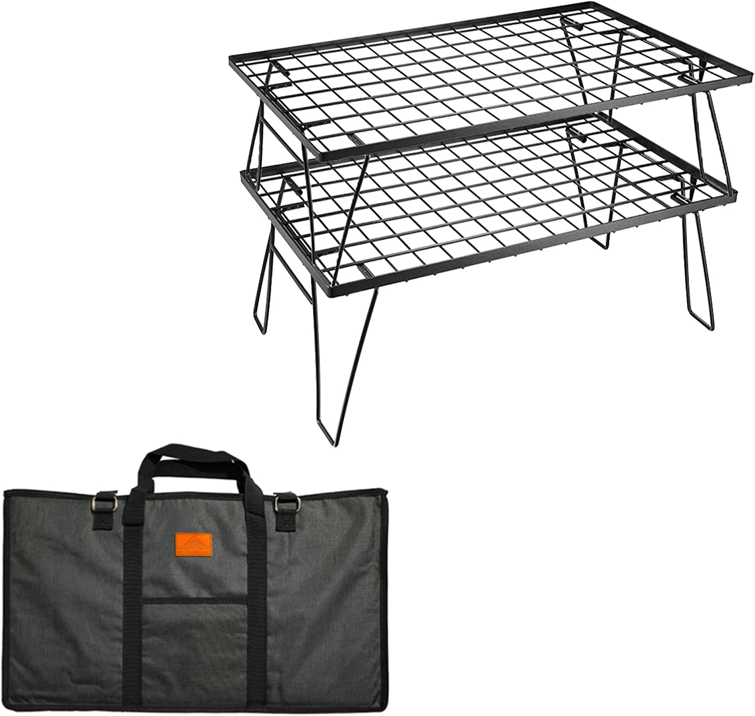 Camping Moon 2Pcs Outdoor Folding Multipurpose Storage Rack with Carrying Bag, Steel Plating Black T-230-2T