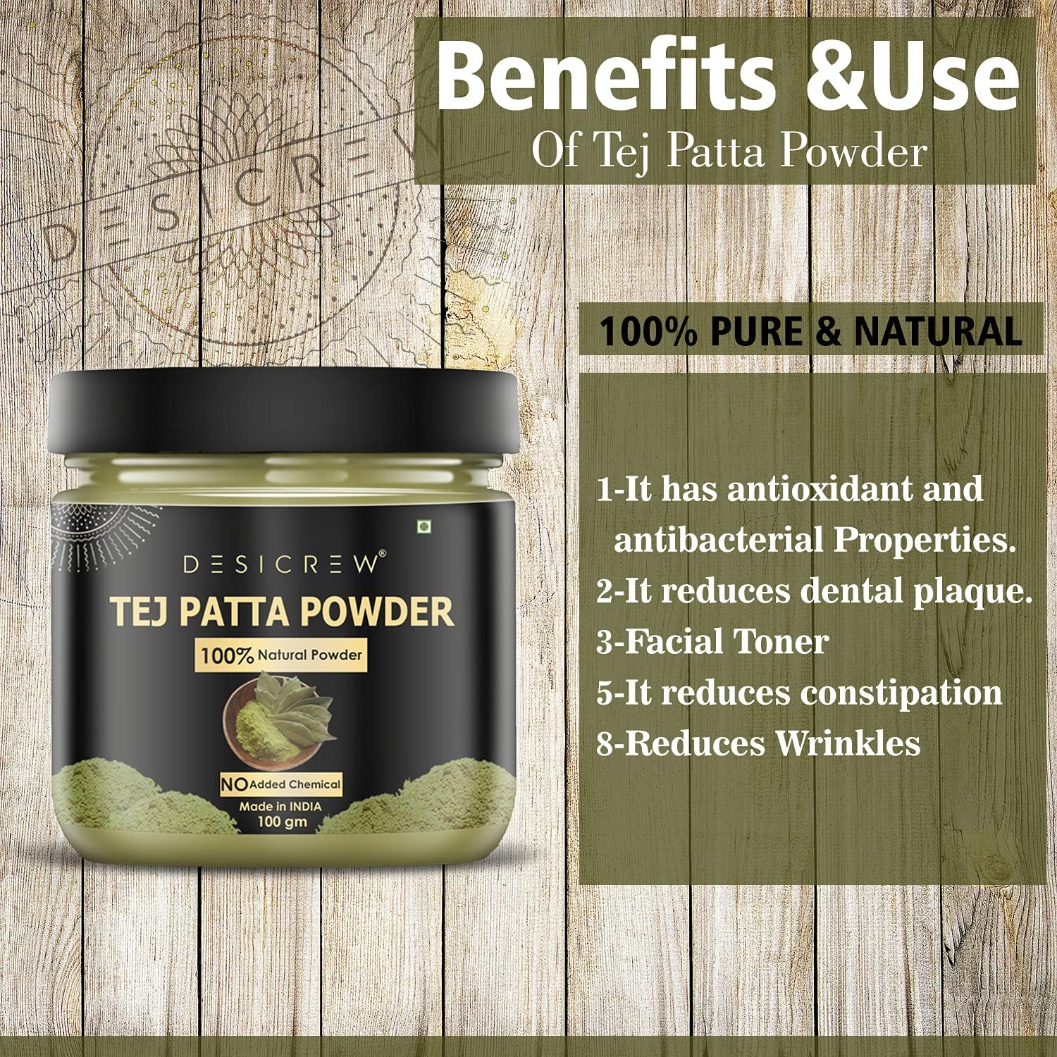 DESICREW Pure & Natural Tej Patta Powder for Natural Texture & Colour, Strong, Shiny, Silky,Healthy Scalp, Dandruff & Spilt Ends Free Hair Pack 300 GM