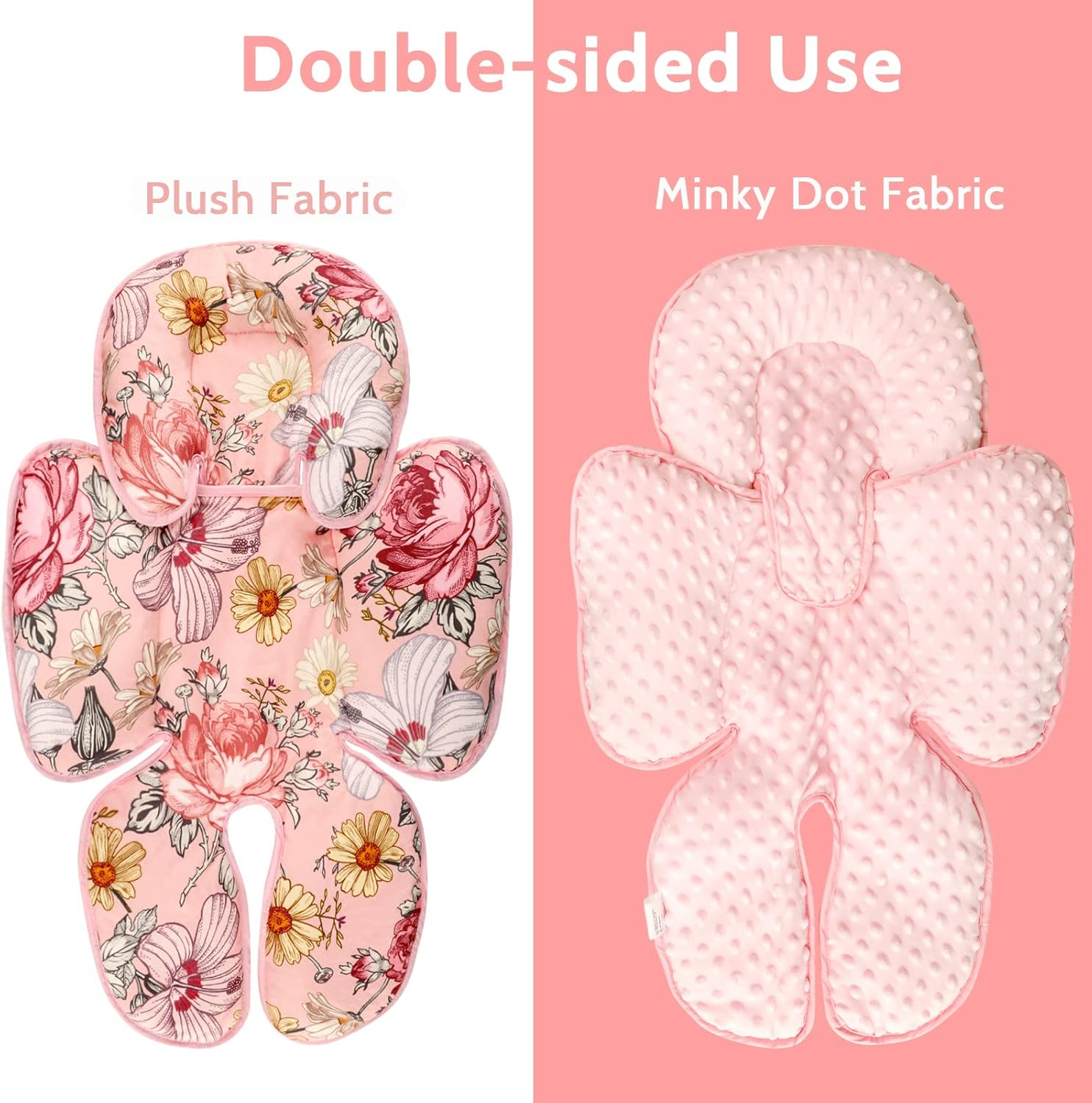 Pink Infant Car Seat Body Support Pillow,2-In-1 Reversible Carseat Insert,Soft Cushion for Swing, Bouncer,Flowers image number 5
