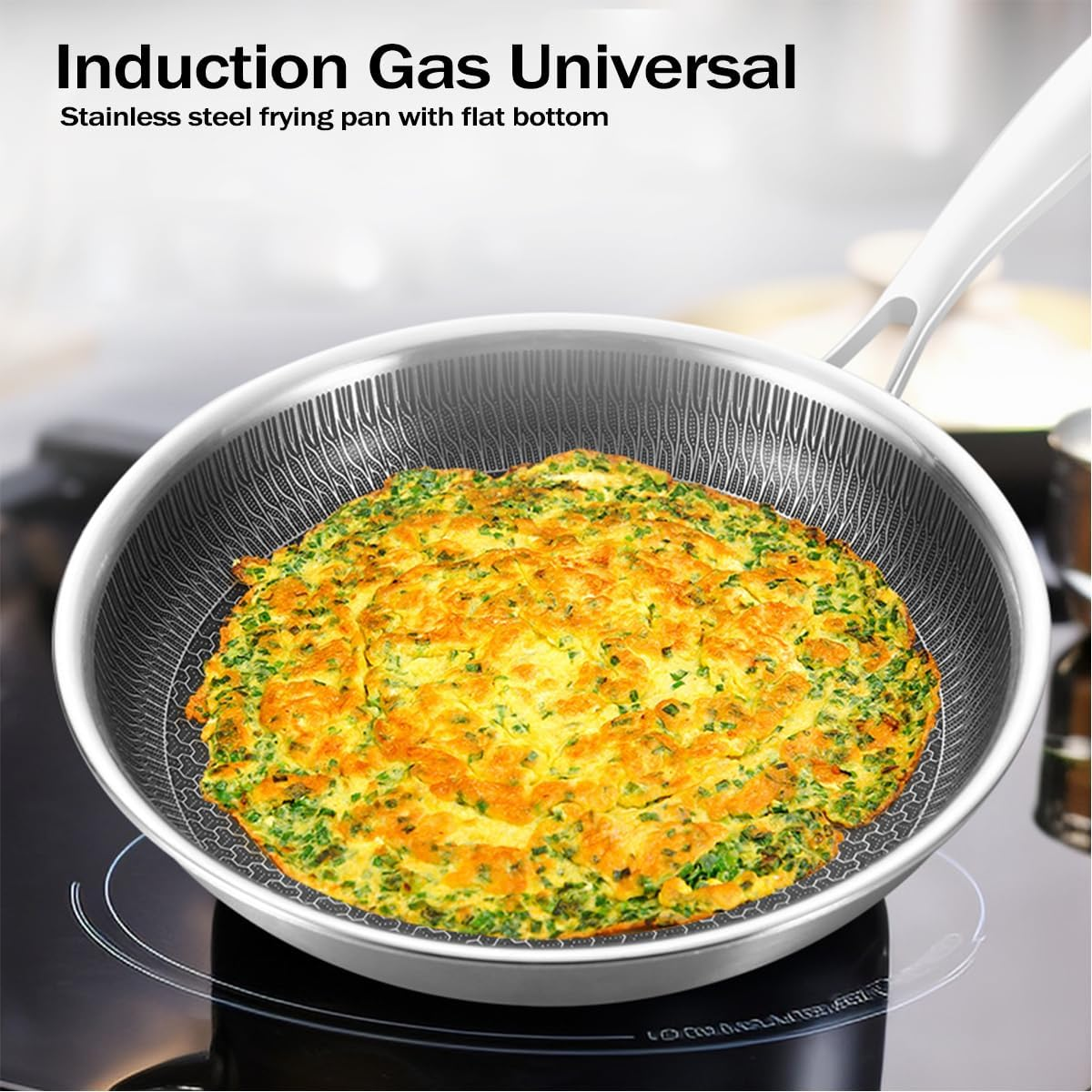 Stainless Steel Pan, 3-Layer Stainless Non Stick Frying Pan, Thickened Frying Pan without Coating Suitable for Nduction,Gas Cooktops,Ceramic and Electric Stove（11 Lnch） image number 4