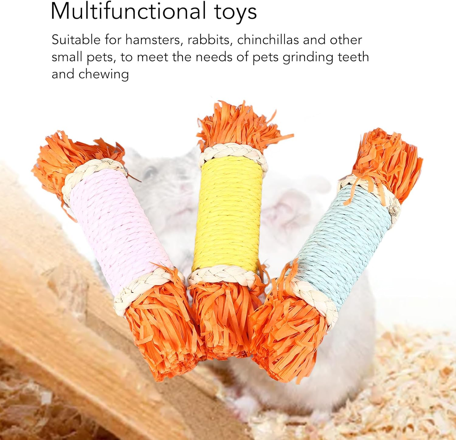 3Pcs Rabbit Chew Toys, Colorful Paper Tube Safe Relieve Boredom Rabbits Teeth Grinding Toys, Small Animals Chew Toys for Hamster Guinea Pig