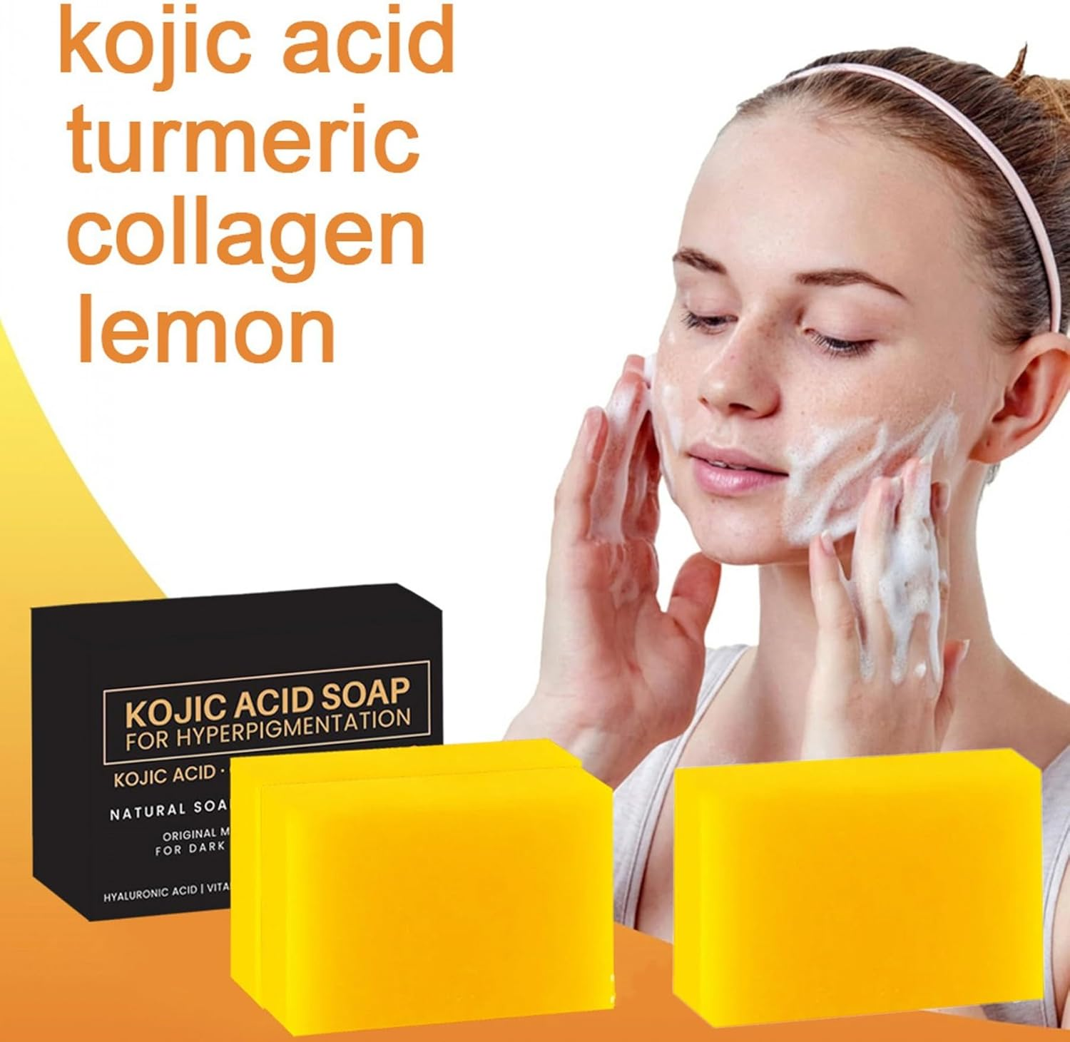 Wadayu 4PCS Natural Kojic Acid Soap Bar for Face & Body Clean, Smooth Skin and Moisturizing, Kojic Acid and Turmeric Skin Brightening Soap, 4X100G image number 4
