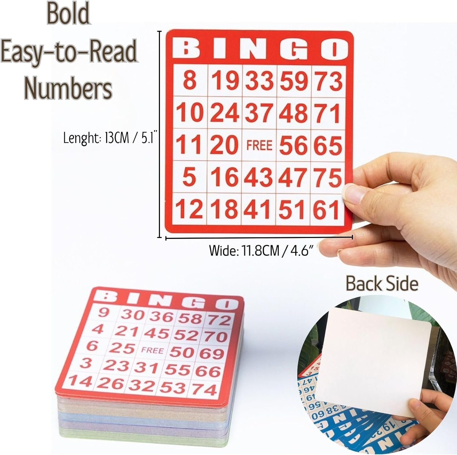 Bingo Cards-5 Colors -100Pcs Bingo Sheets Easy Read Numbers Disposable Reusable Bingo Paper Sheets,Perfect for Parties,Gatherings,Casino Nights & Events&ndash;Easy to Use for All Ages image number 2