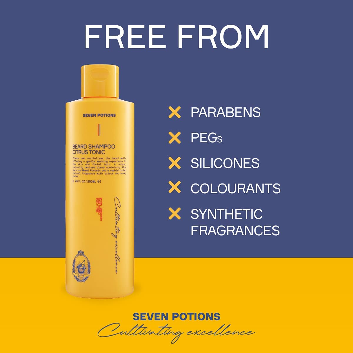 Seven Potions Beard Shampoo for Men &mdash; Gentle, Cleansing Wash for a Clean Beard with No Itch &mdash; Natural, Vegan, Cruelty Free (Citrus Tonic, 250 Ml) image number 5