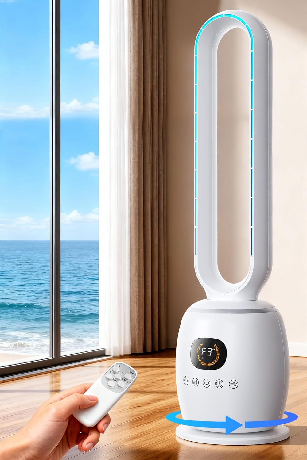 STORMHERO Tower Fan Bladeless - Quiet Tower Fans for Rooms with Remote, Oscillating Bladeless Fan 3 Modes, 3 Speeds, 12H Timer Pedestal Fans, Standing Floor Fan for Home, Bedroom, Baby Room, Office