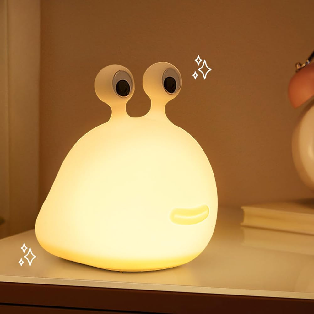 Crtivetoys Cute Slug Night Light for Kids, LED Portable Animal Lamps Touch Control&Timer and Dimmable for Nursery, Portable Rechargeable Silicone Night Light for Kids Birthday Xmas Gift, White image number 2