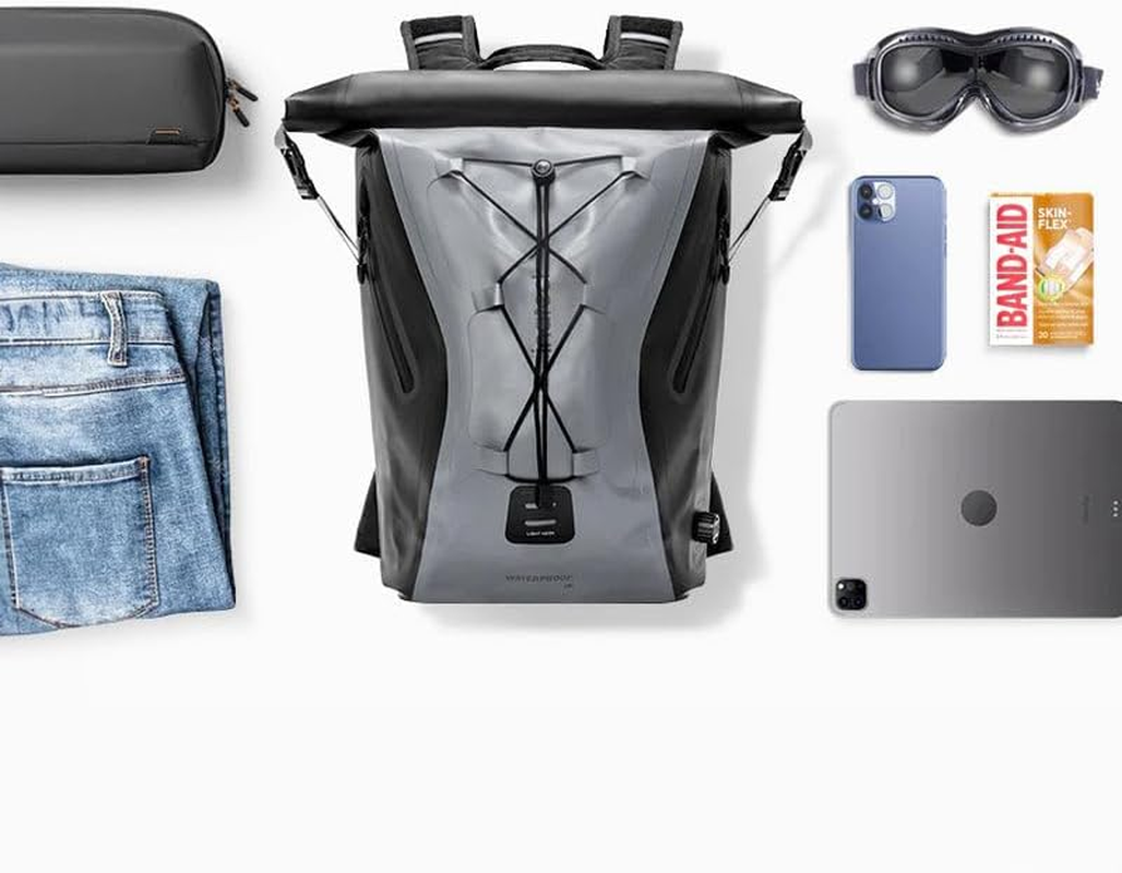 Inateck Bike Backpack 25-30L Waterproof Rolled Flap Backpack Multifunctional Hiking Backpack Suitable for Cycling, Hiking, Climbing and Outdoor Activities, Grey Black, 30 L