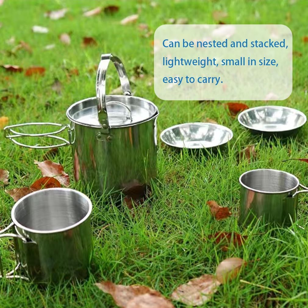 Camping Coffee Pot and Mug Set, 5-Piece Camping Cookware, Outdoor Kettle with Foldable Handle and Lid for Camping, Backpacking, Outdoor Cooking and Picnics image number 3