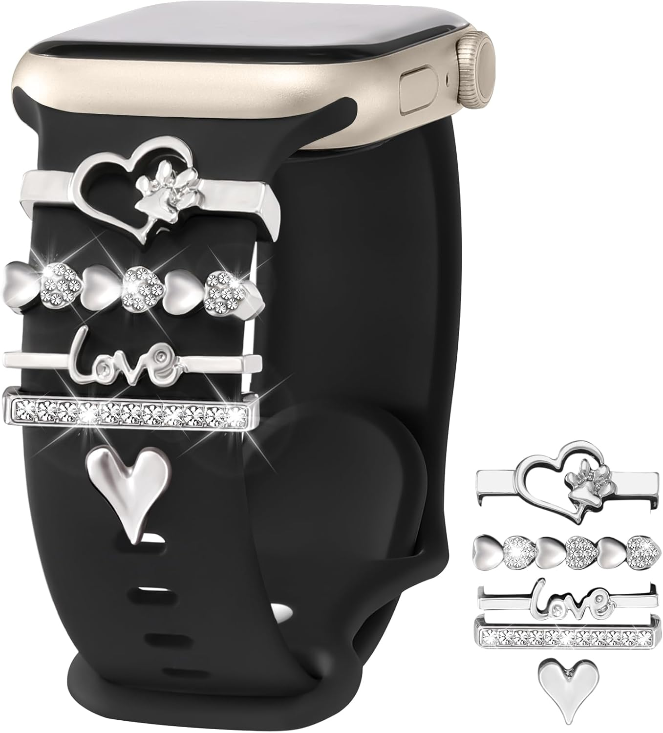 Ouwegaga 5Pcs Decorative Charm Band Compatible with Apple Watch 38Mm 40Mm 41Mm 42Mm 44Mm 45Mm 46Mm 49Mm, Soft Silicone Decorative Ring Loops for Iwatch Series 11 10 9 8 7 6 5 4 3 2 1 SE Ultra 3 2 1