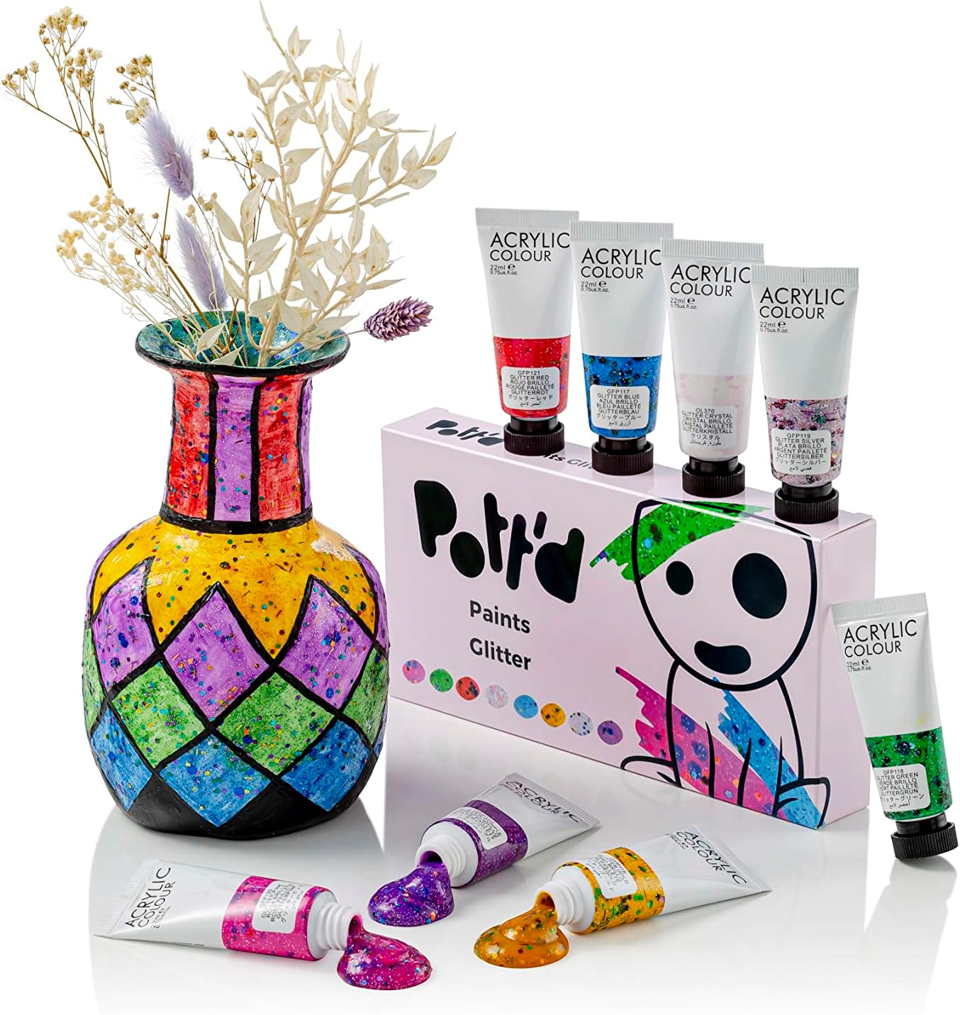 Pott'D&trade; Premium Acrylic Pottery Paints for Adults, Paint Set, Pottery Painting Kit for Air-Dry Clay - Regular Paints
