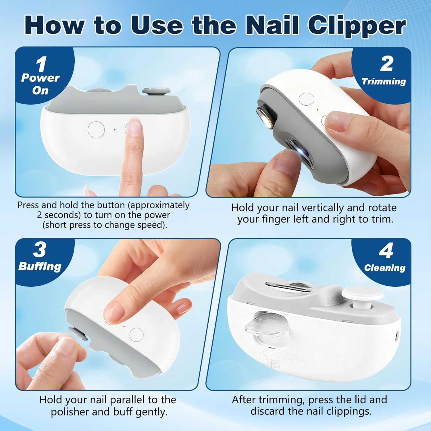 Easyclip Smart Nail Clipper, 3-In-1 Easy Clip Smart Nail Clipper, with LED Light, Nail Scraps Storage and Polishing, for Seniors, Kids(Gray) - Gray image number 2
