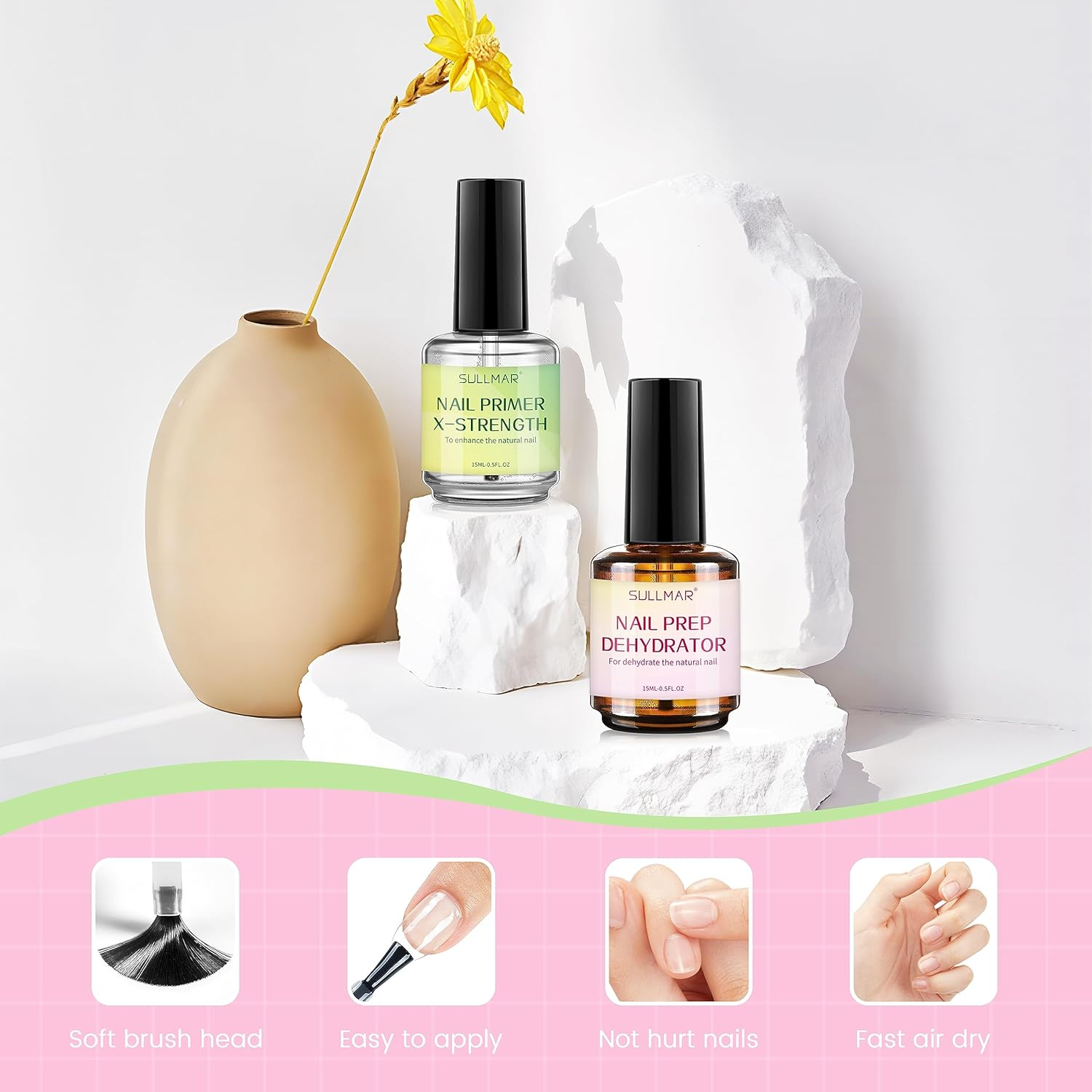 SULLMAR Nail Prep Dehydrator & Nail Primer X-Strength Kit, 2Pcs Nail Dehydrator and Primer Profession Nail System Enhance Nail Bonding Nail Primer and Dehydrator for Acrylic Nails image number 3