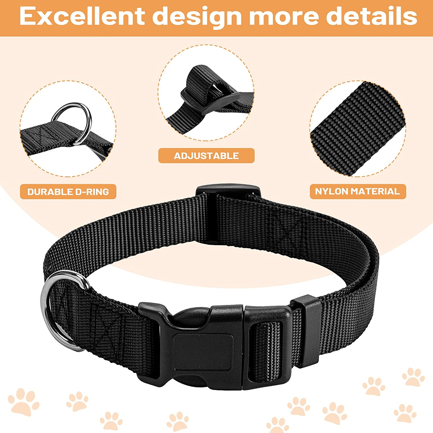 Puppydoggy Adjustable Dog Collar Black Nylon Dog Collar Martingale Collar for Dogs with Quick Release Buckle Classic Pet Collar for Small Medium Large Dogs (Small 1 Pack, Black) image number 1