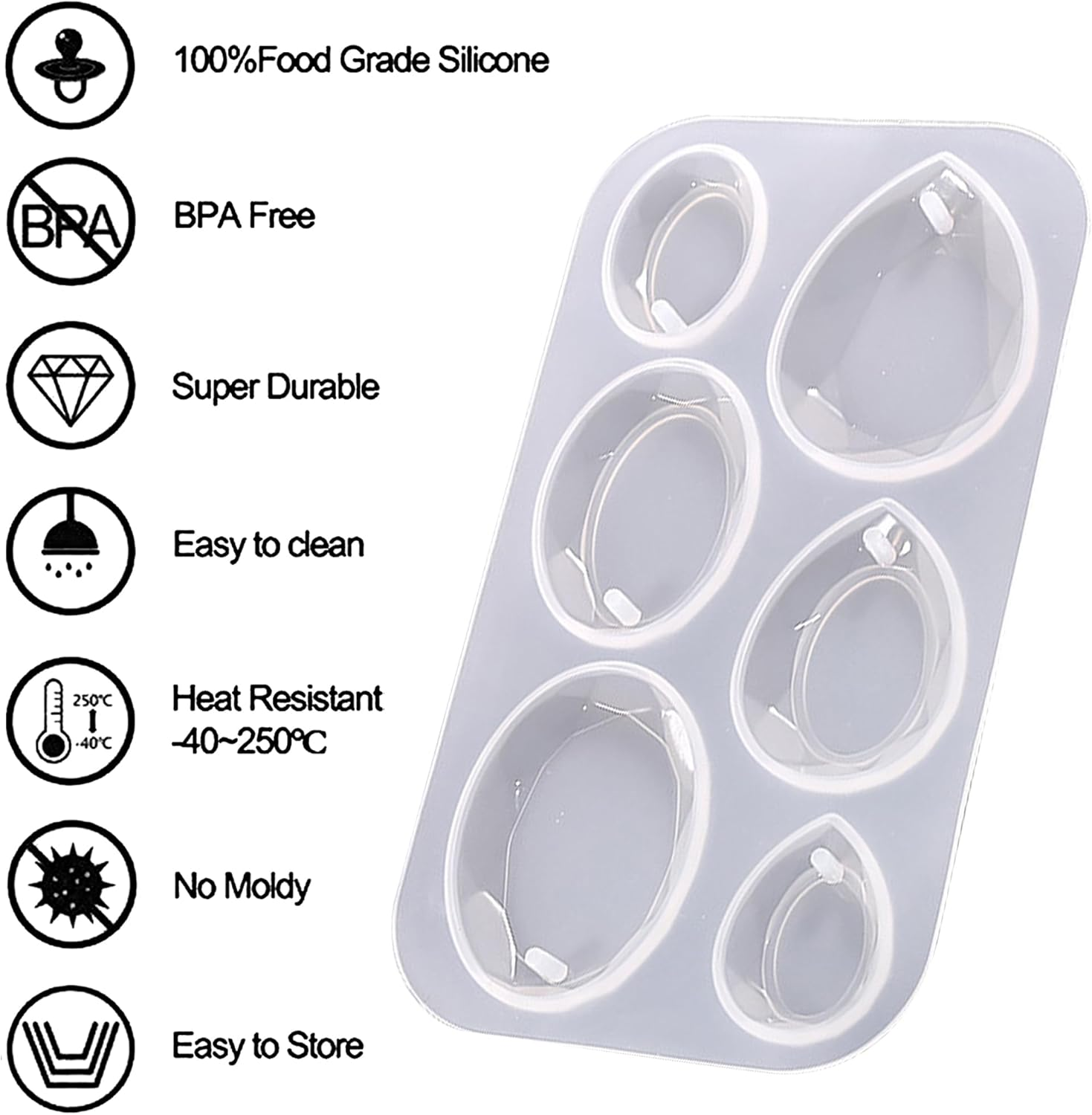 Waterdrop and Oval Resin Jewelry Molds,6 Cavities Silicone Pendant Molds for Resin Epoxy,Resin Casting Molds with Hanging Hole for DIY Gem Cabochon Pendant, Earring, Necklace Jewelry Making image number 6