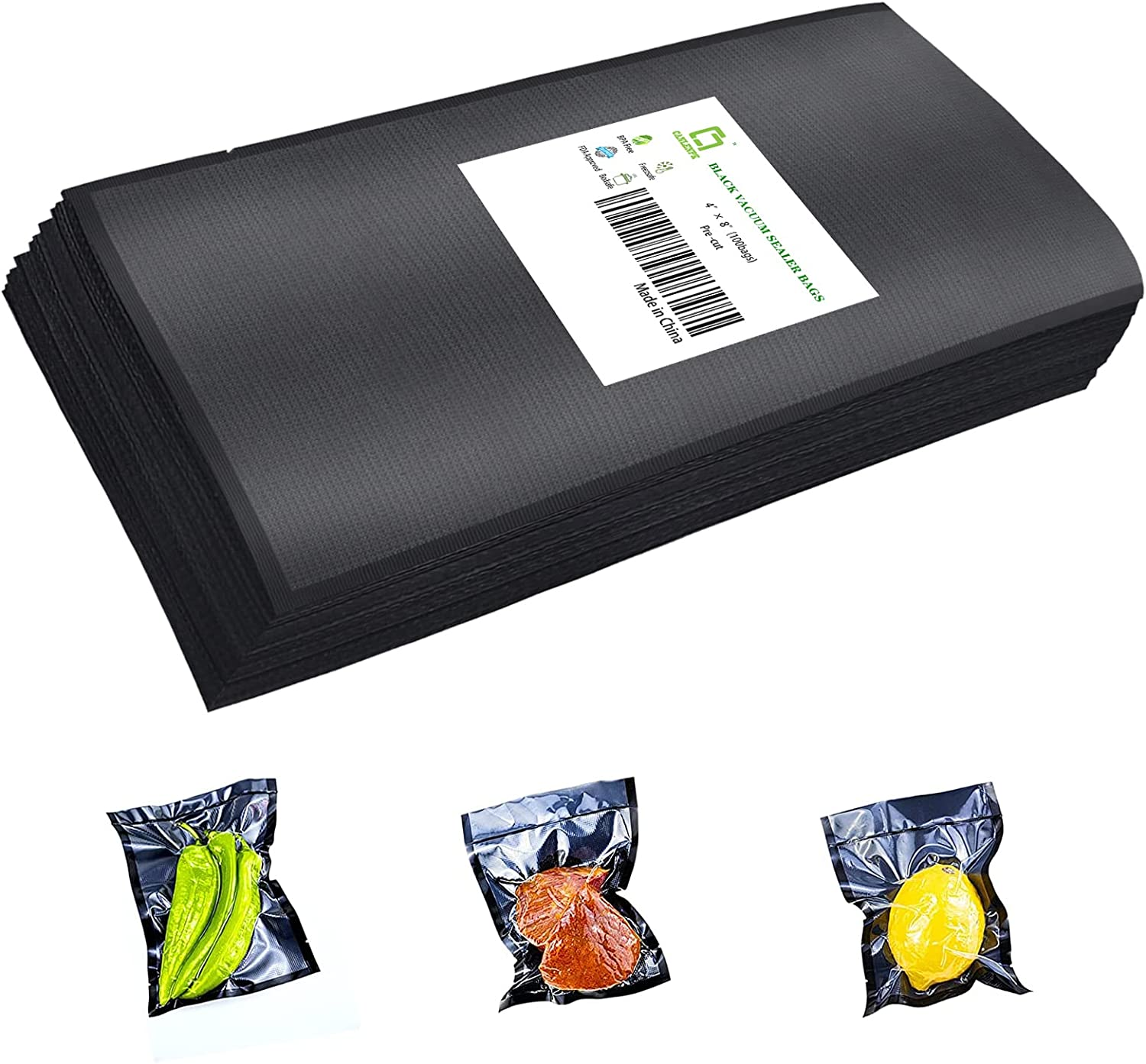 CANLENPK 6X8 Inch/15X20Cm Vacuum Seal Bags Black Back and Clear Front,Food Storage Bag,Seal Meal Snack Fruit Nut,Boil Steam Heat Freeze,Commercial Grade Heavy Duty Sealable Bags (100PCS, Black Back)