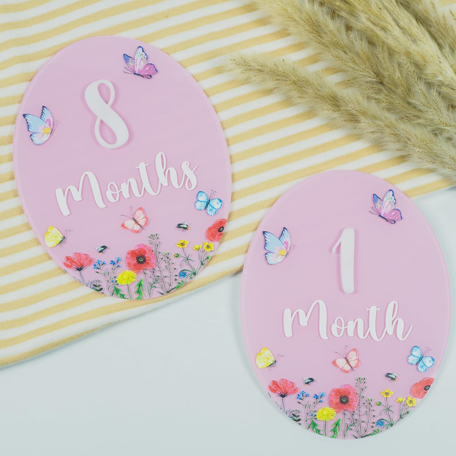 Baby Monthly Milestone Cards - Wooden Monthly Milestone Discs - Newborn Photography Props to Document Your Baby&acute;S Growth - Baby Announcement Sign (Acrylic Wildflower) - B05 image number 3