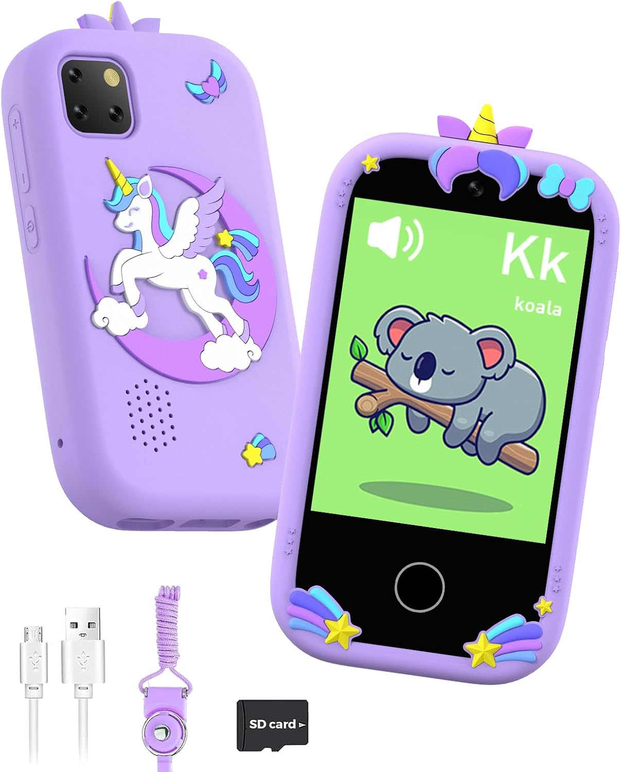 ZONEY Kids Smart Phone,Toddler Kids Camera Phone Toy, Touchscreen Unicorn Learning Toy Phone with Educational Games, Dual Camera MP3 Music Player, Girls Christmas Birthday Gifts (Blue)