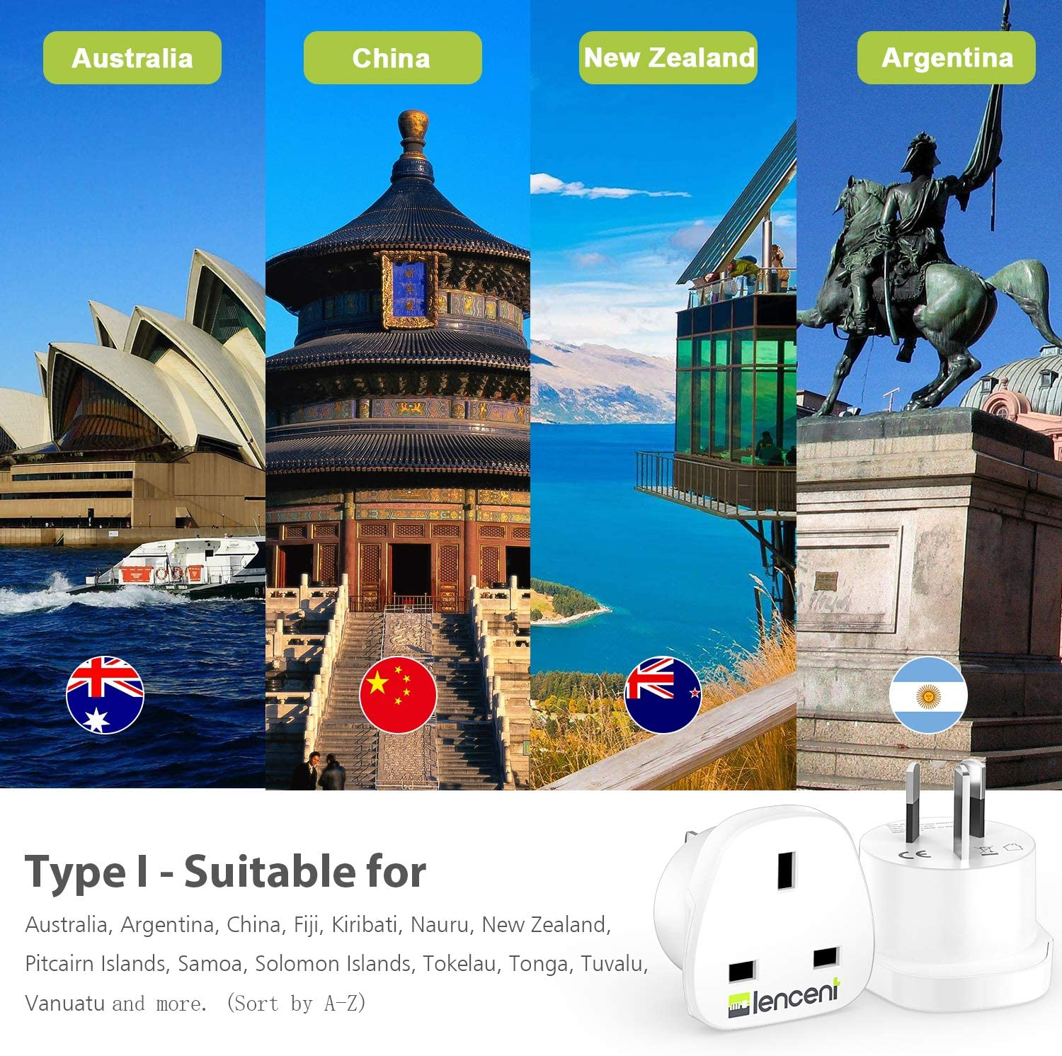 LENCENT 2X UK to Australia China Plug Adapter, Grounded Australian Travel Adapter for Australia New Zealand China Fiji Argentina and More (Type I) image number 6