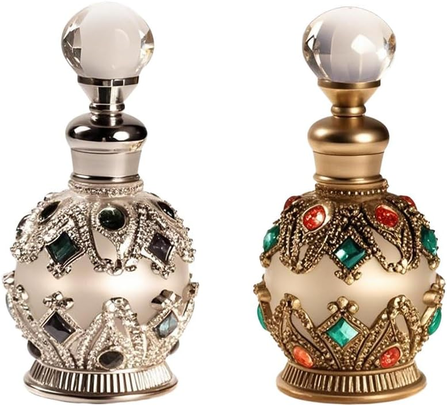 NOIAFZY 2Pcs Vintage 0.51Oz Enameled Glass Perfume Bottle, Refillable Essential Oil Dispenser, Unscented round Shape for Travel & Holidays, Empty Bottle with Bonus Essential Oil Set image number 4