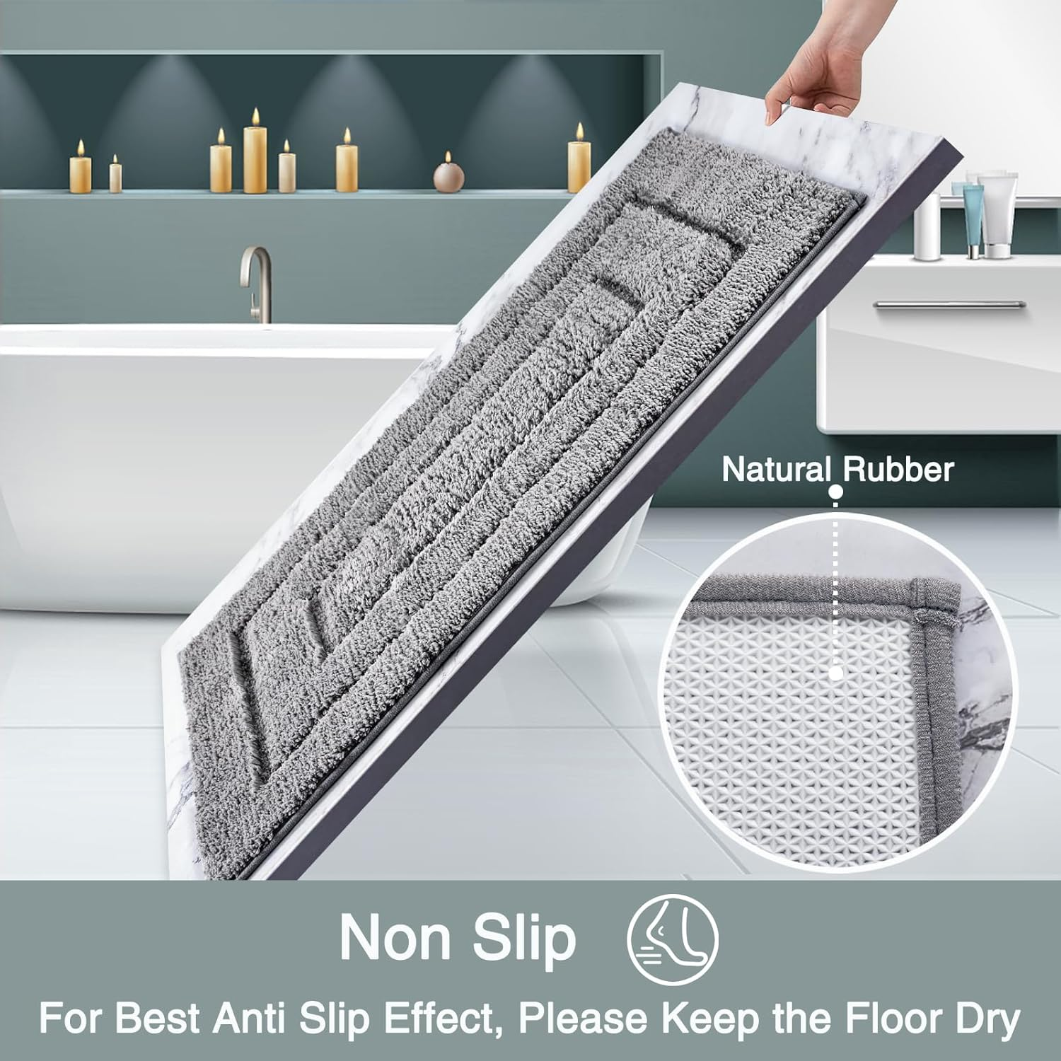 DUNSOO Bathroom Rug, Bath Mat, Floor Mat, Non-Slip, Washable, Soft Bath Mat, Water-Absorbent, Microfibre Bath Mat for Shower, Bath and Toilet - Grey, 40 X 60 Cm image number 1