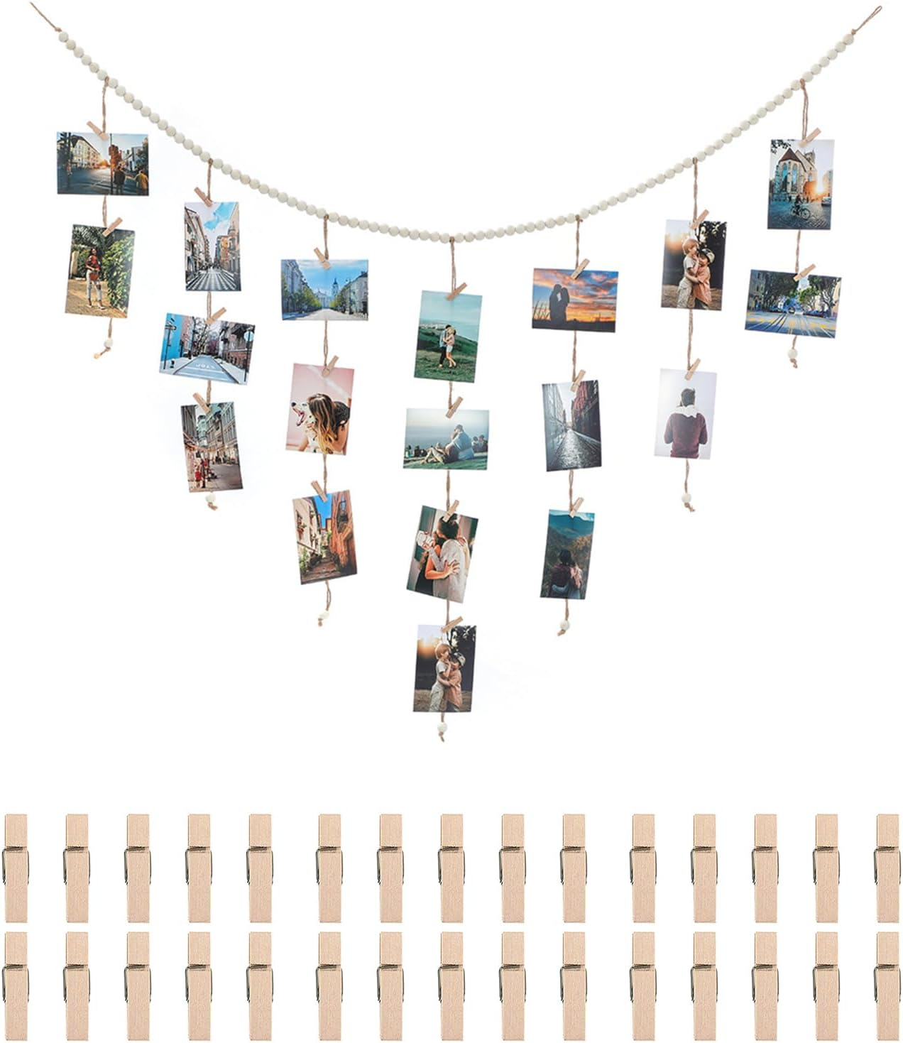Boho Style Hanging Photo Display with 30 Clips for Bedroom, Living Room, Dorm Wall Decor DIY Picture Collage Board Wall Mounted Photo Display Rope (1) image number 4