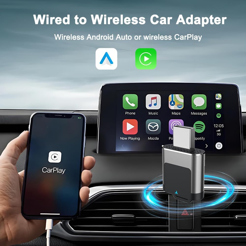 Wireless Carplay and Android Auto Adapter, 2-In-1 Mini Plug & Play Dongle, 5Ghz Wifi, Bluetooth, USB Powered, Compatible with Iphone 8+ Android 10+ Cars 2016+ image number 2