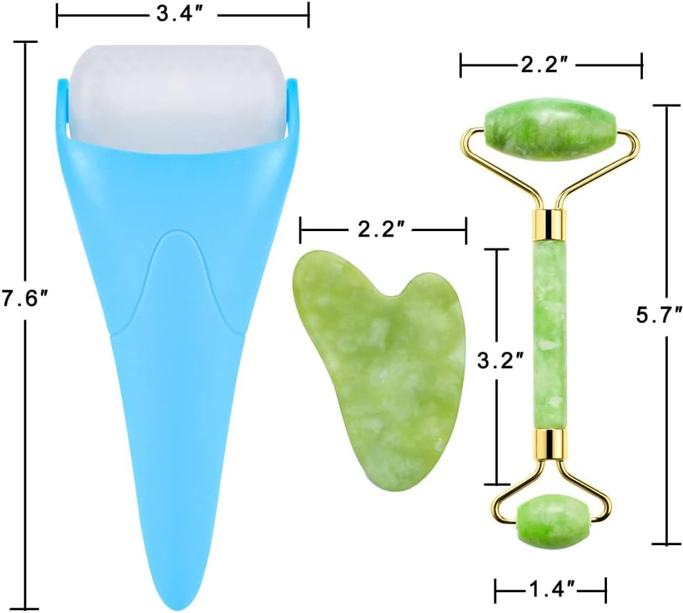 AECW 3-In-1 Natural Jade Roller and Gua Sha Set for Face and Eye Ice Roller Facial Cooling Massage Roller (Light Blue Ice Roller + Jade Roller + Gua Sha) image number 6