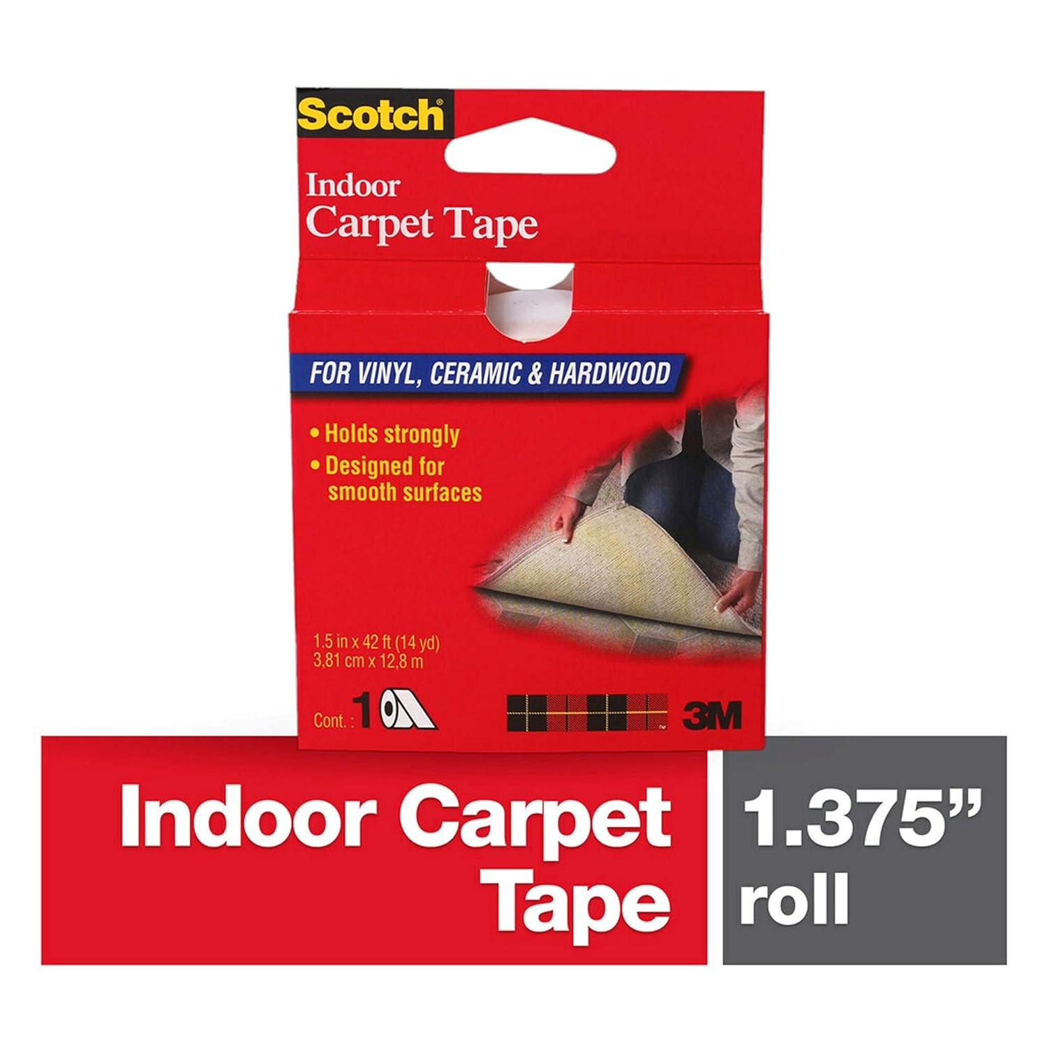 Scotch&reg; Indoor Carpet Tape CT2010, 1.5 in X 42 Ft (38.1 Mm X 12.8M), Carpet Tape