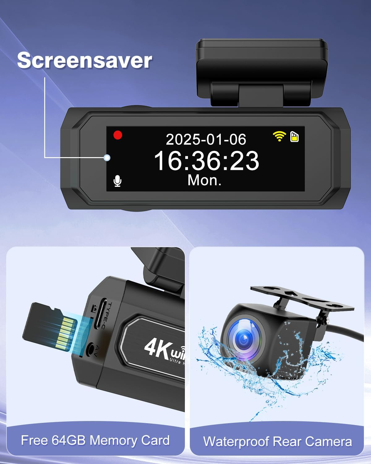 4K+1080P Dash Cam Front and Rear CHORTAU, Wifi Dual Dash Cam with Free 64GB Card, 2.99&rsquo;&rsquo; IPS Dash Camera for Cars, Dashboard Camera with Night Vision, 24/7 Parking Monitor, WDR, APP image number 3