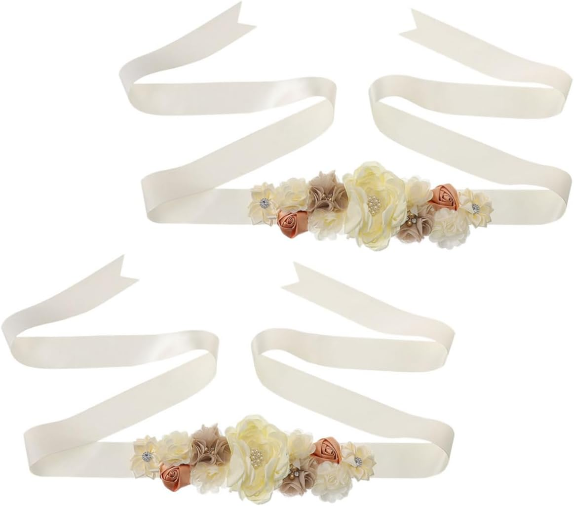 2Pcs Maternity Sash Belly Band Supportive Photo Prop for Showers Gender Reveal Parties and Maternity Celebrations Comfortable Fit Floral Design image number 1