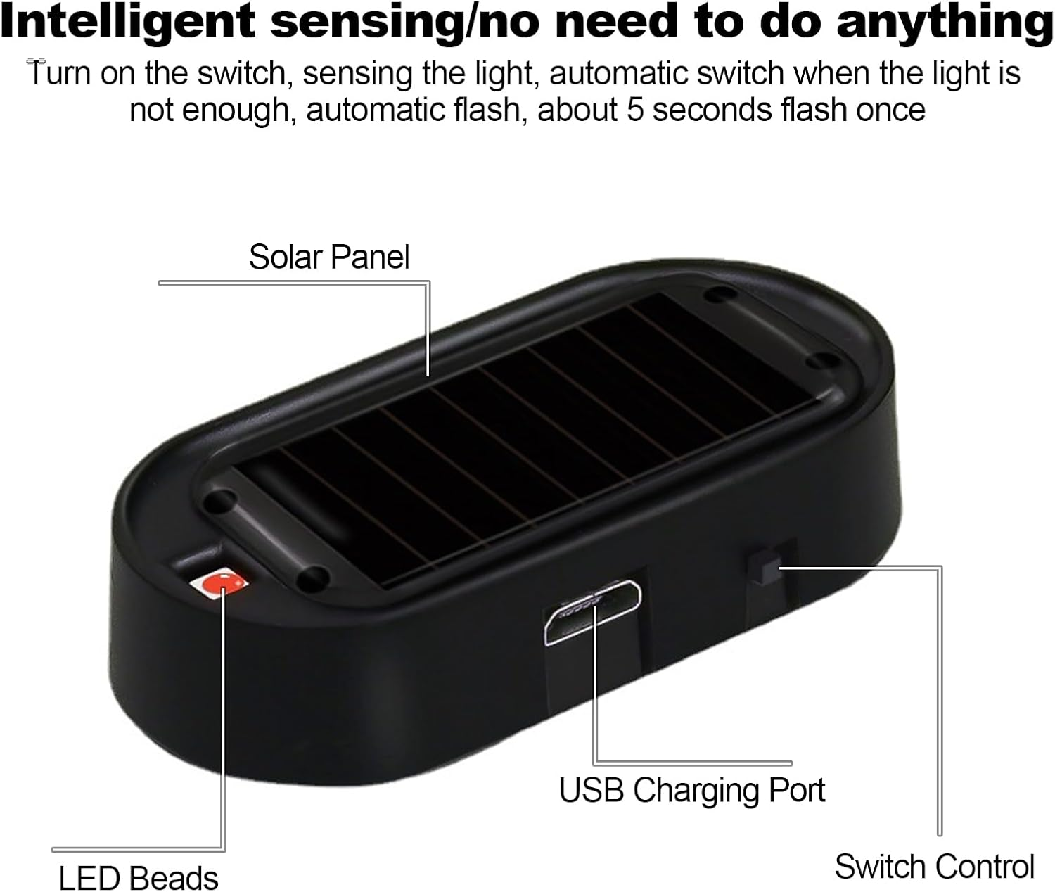 Shudyear Car Solar Power Simulated Dummy Alarm，New Model&Brighter & Clearer，Anti-Theft LED Flashing Security Light Fake Lamp with USB Charger Port，2Pcs (Red) - Red  Blue image number 6