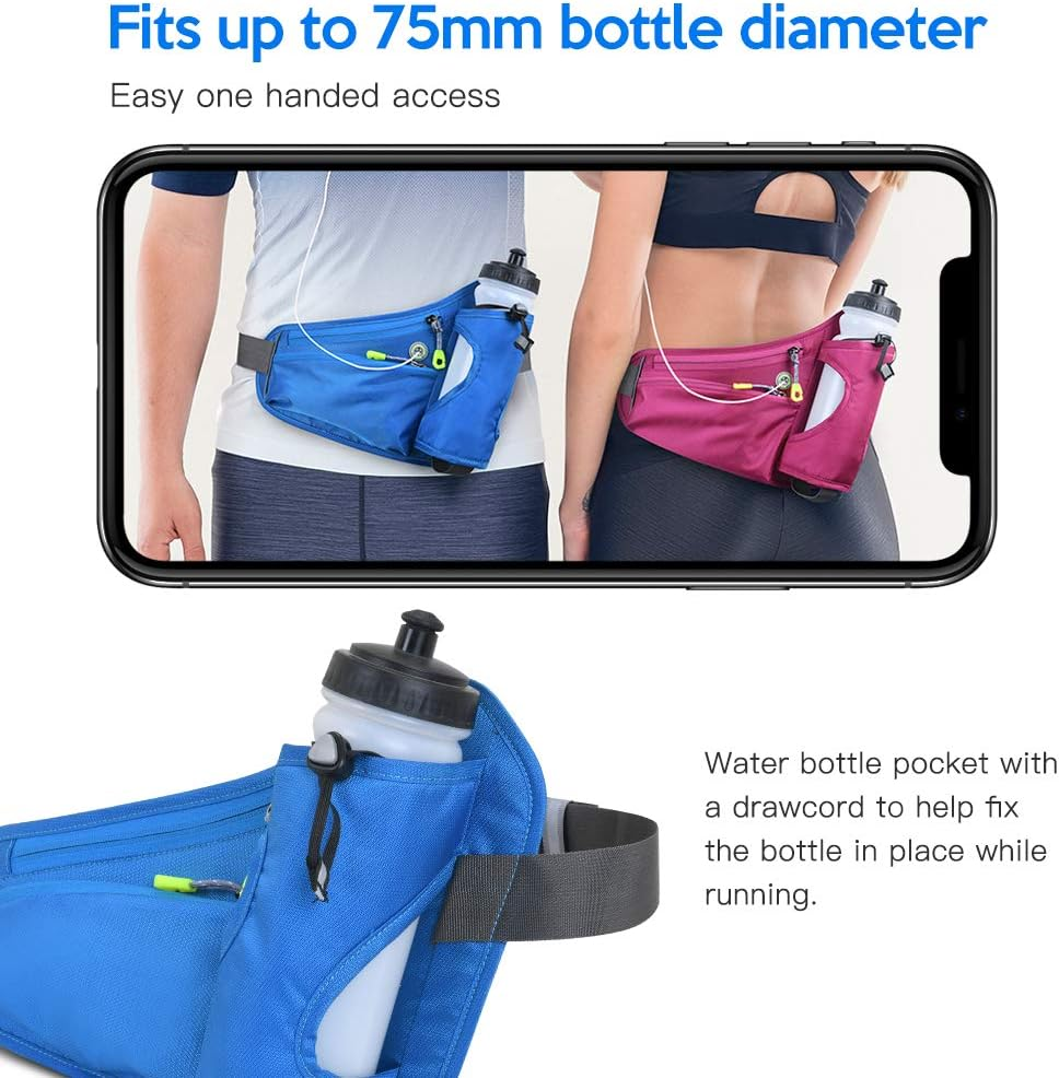 ZIEM Sports Hydration Belt Bag Running Belt Waist Pack Bum Bag with Water Bottle Holder for Men Women Running Cycling Hiking Walking - Blue image number 4