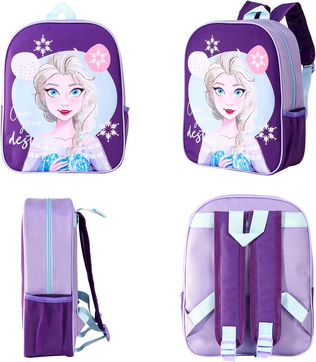 Disney Frozen Kids Childrens Backpack School Rucksack Travel Bag Boys Girls with Side Mesh Pocket, Multicolour, M