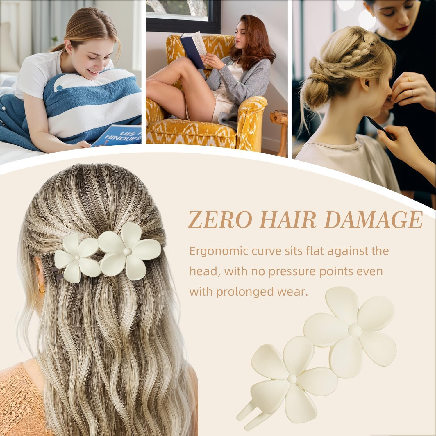 6PCS Matte Flat Hair Clips for Women Girls, 2 Styles Durable Flat Hair Claw Clips for All Hair Types, Durable No Slip Flower Lay Claw Barrettes（Light Coffee, Dark Coffee and Black） image number 4