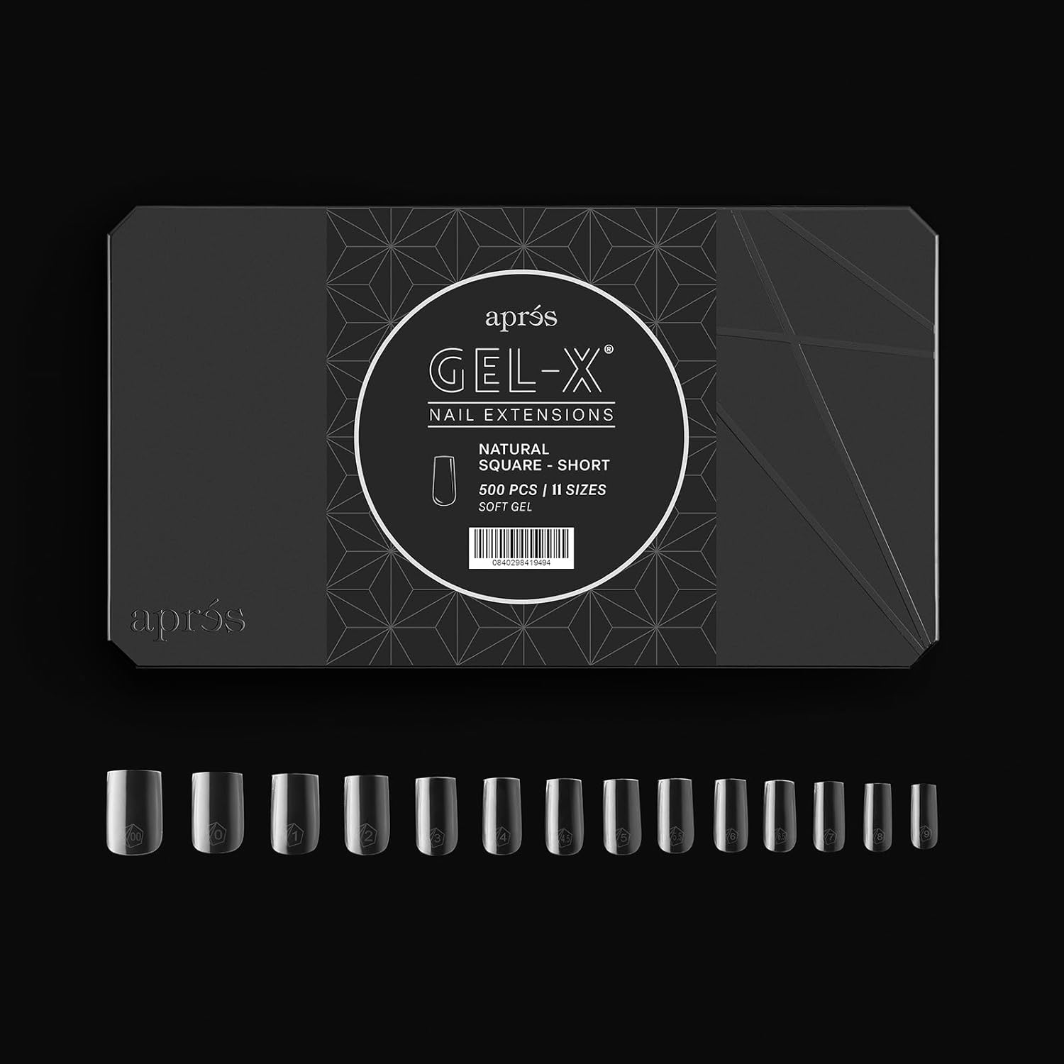 APR&Eacute;S Apres Gel-X Natural Square Short Tip Box, 500 Pieces Gel-X Tips, 11 Sizes 00-9, Premium Quality