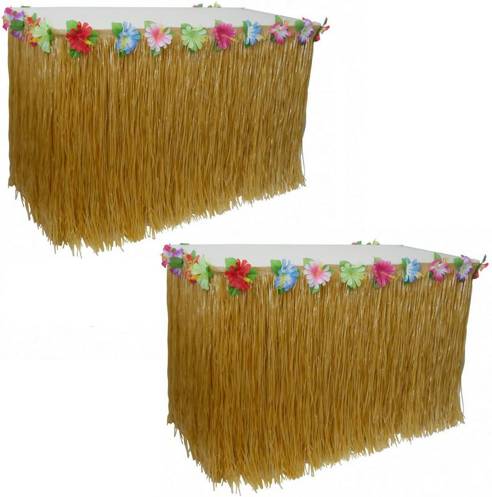 2 Sets Tropical Hawaiian Luau Grass Table Skirt - Decorate Your Party with Island Vibes image number 5