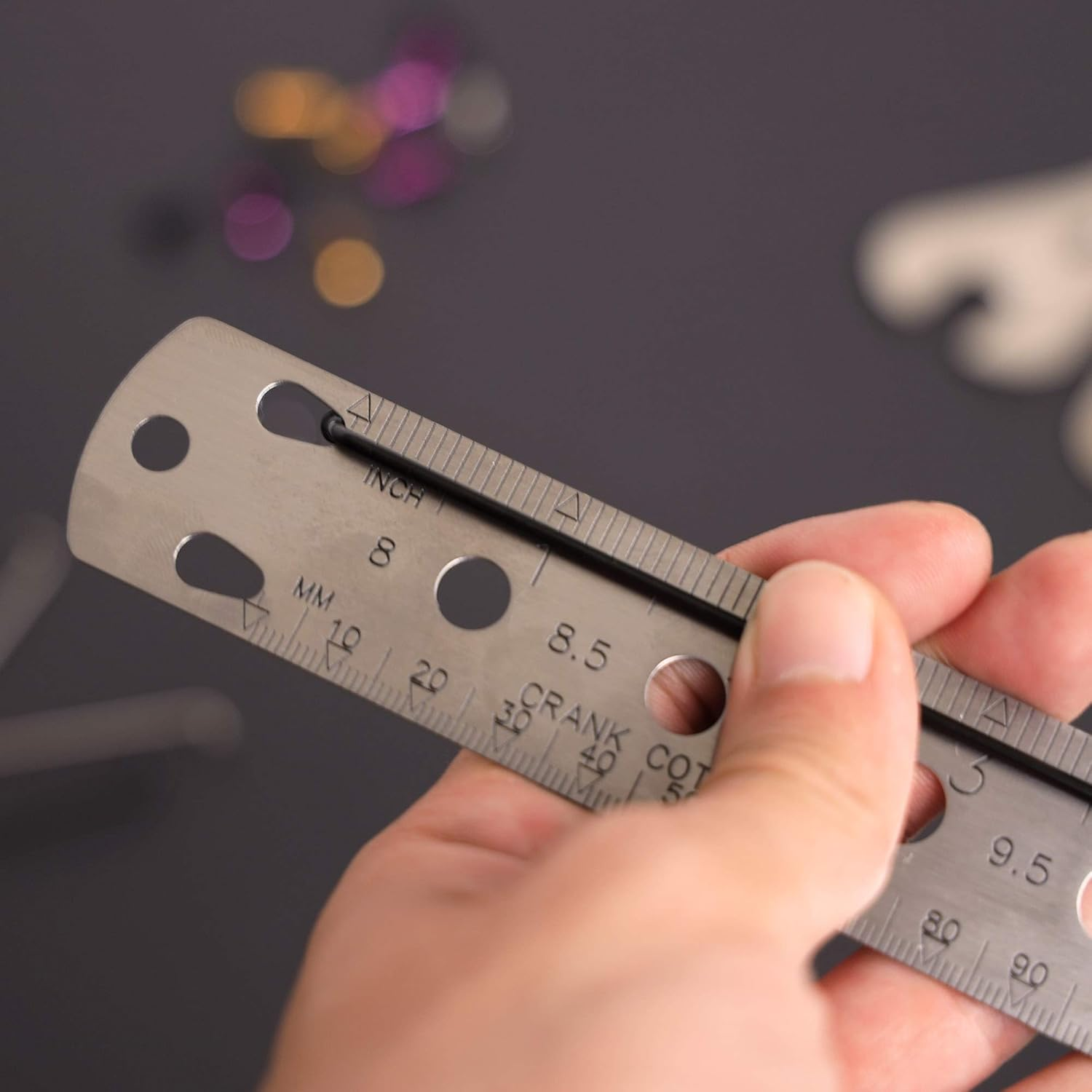 BIKEHAND Bike Bicycle Crank Cotter Pin/Ball Bearing/Spoke Length/Nipple Size Measuring Double Sided Metric Imperial Stainless Steel Ruler Gauge Tool 13Inch / 330Mm