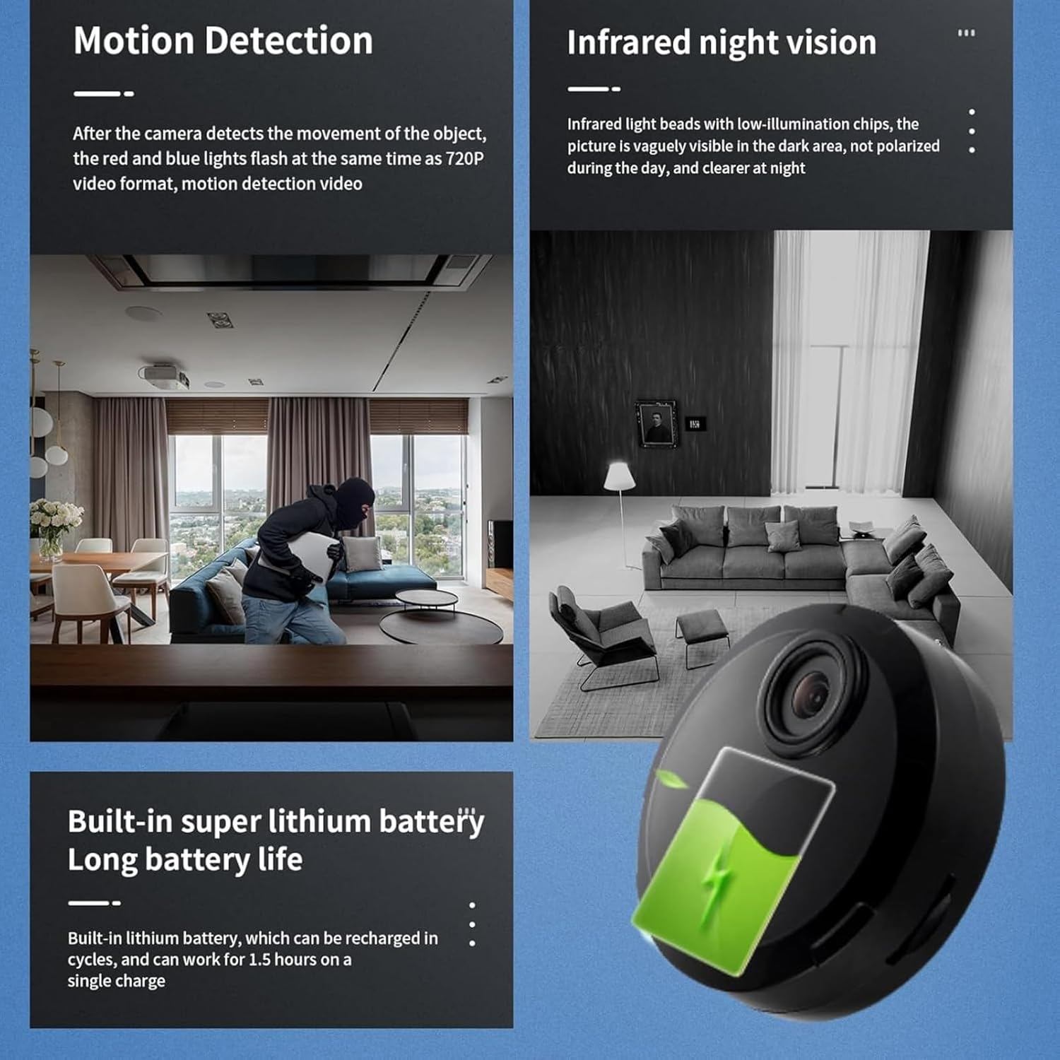 Mini Pet Sports Baby Nanny Hidden Camera HD 1080P Surveillance Security Motion Detection Night Vision, Wifi Wireless Indoor Camera