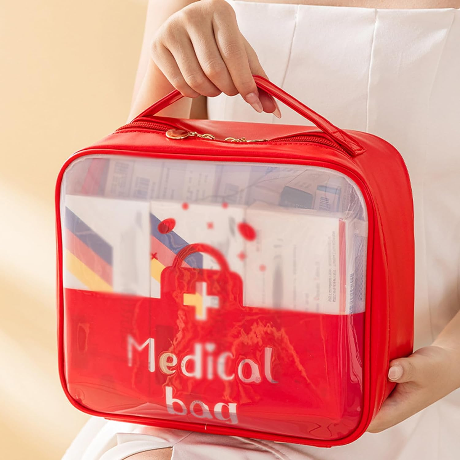 2Pcs First Aid Kit Pill Manager Travel Bag Medicine Storage Organizer Portable Large Medicine Pouch Medicine Organizer Bag for Home Camping Traveling (Red) image number 2