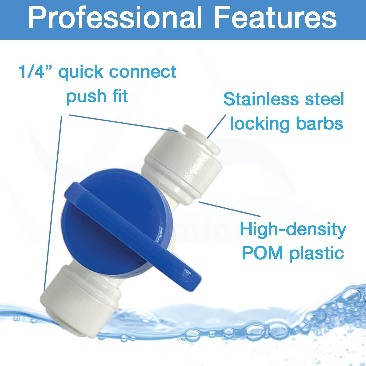 Speed Fit 1/4 or 3/8 Inch Shut off Valve, Push to Connect Plastic Plumbing Fitting, with Locking Clips, Filtration Warehouse, Compare to PPSV040808WP (1/4" One Pack) image number 3